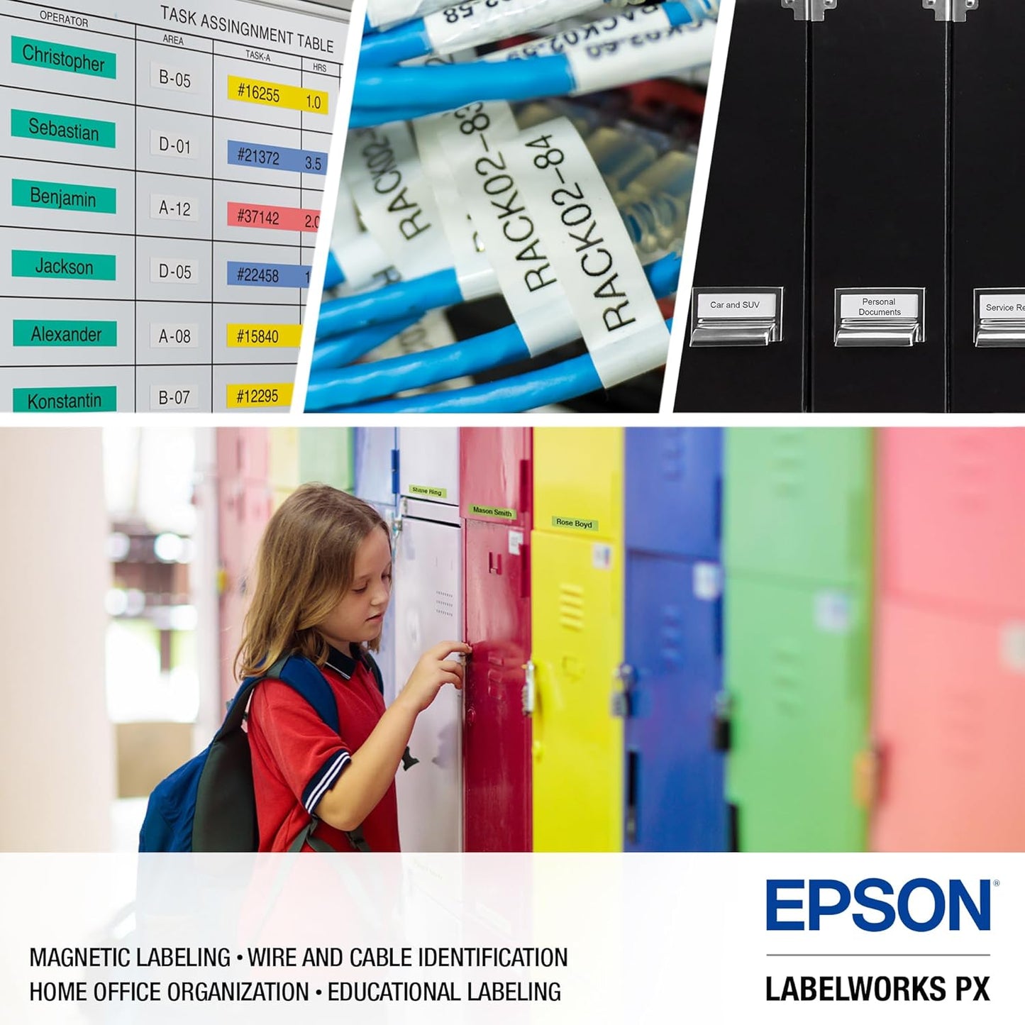 LABELWORKS Epson LW-PX750PCD Industrial Label Maker Kit - Complete Kit with Accessories, Compatible with Large Variety of Tape Types, Portable Handheld Label Printer