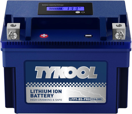 TYKOOL YTX9-BS-PRO,3X Cranking Amps,5X Life, Lithium LiFePO4 Motorcycle Battery,300 CCA,Powersports Battery,Fits for ATV,UTV,Scooter,Riding Lawn Mower,Honda eu3000is,400ex,Predator Generator