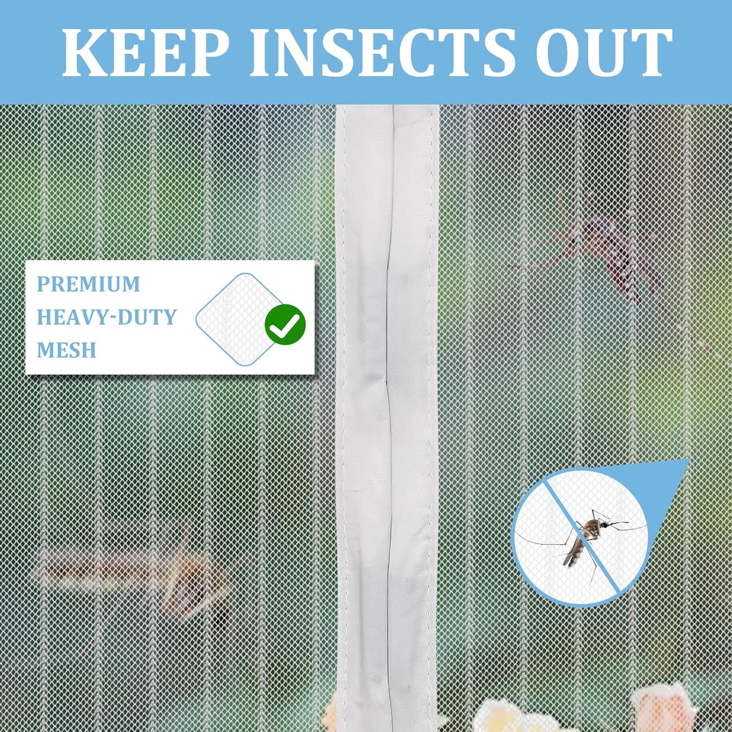 Magnetic Screen Door - Self Sealing, Heavy Duty, Hands Free Mesh Partition Keeps Bugs Out Let Breeze in- Pet and Kid Friendly - Keep Open Feature (White, Fit Door Size 34 x 80 Inch)