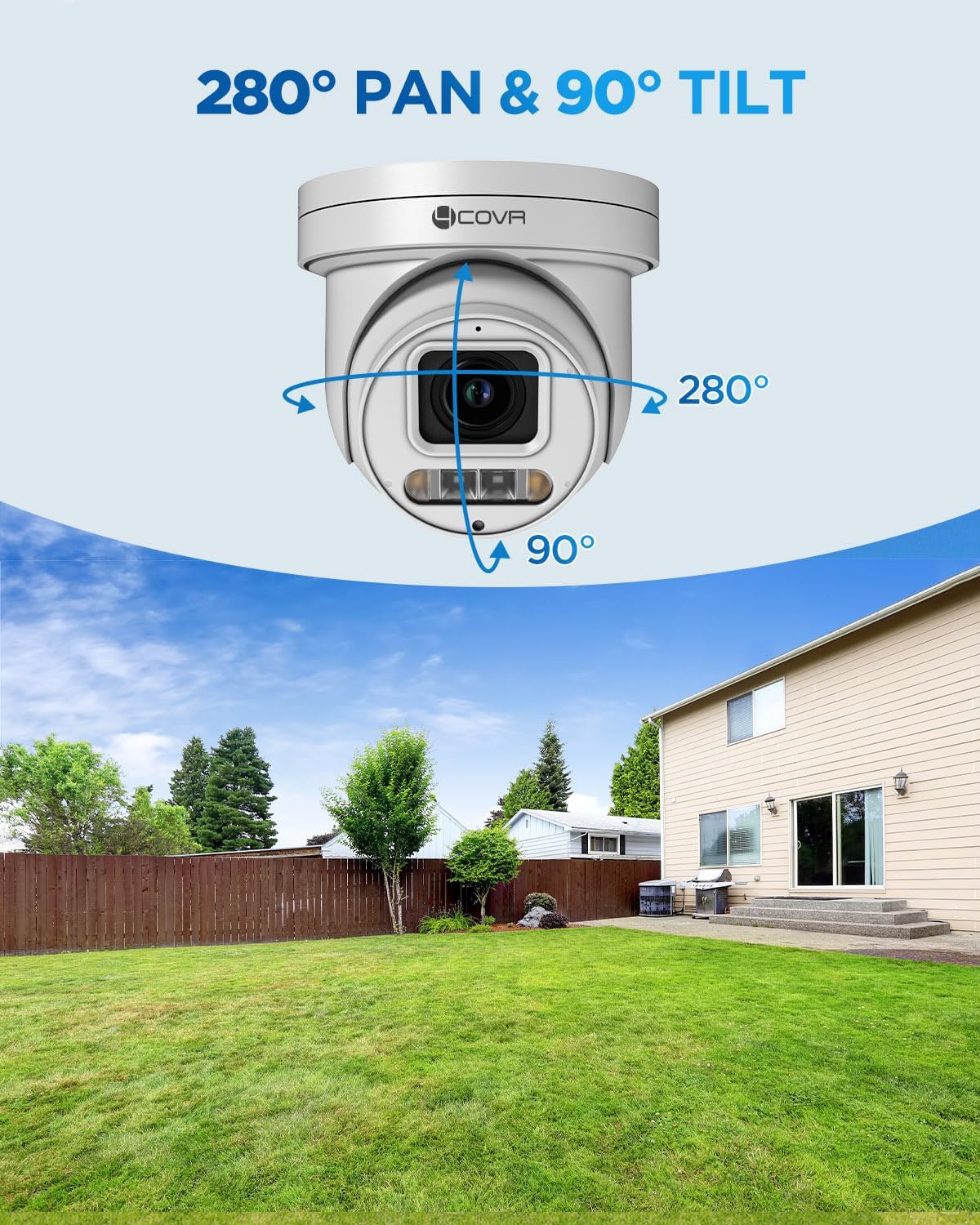 4COVR 4K PoE PTZ Security Camera System, 4X 8MP PoE IP PTZ Camera Two Way Audio, 280ｰ Pan 90ｰ Tilt 5X Optical Zoom, Smart Color Night Vision, Human Vehicle Detection, 8CH 4K NVR 2TB HDD, LY5XCP8M0804