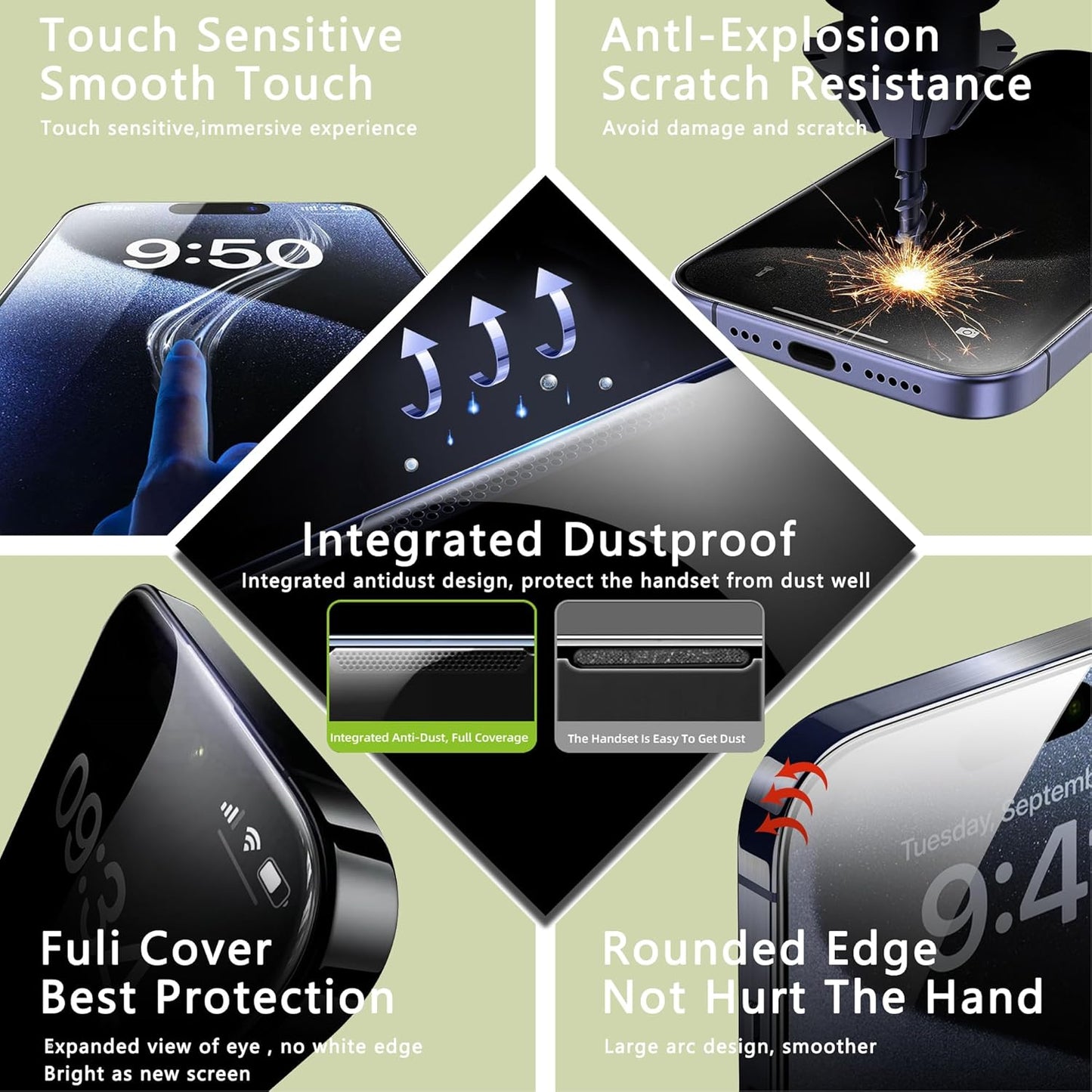 (2-Pack Anti-Spy Privacy Screen Protector for iPhone 13 Pro Max/14 Plus(6.7-Inch),9H Tempered Glass,Full Coverage,Anti-Fingerprint,Auto Dust Removal,Bubble-Free,Easy Installation