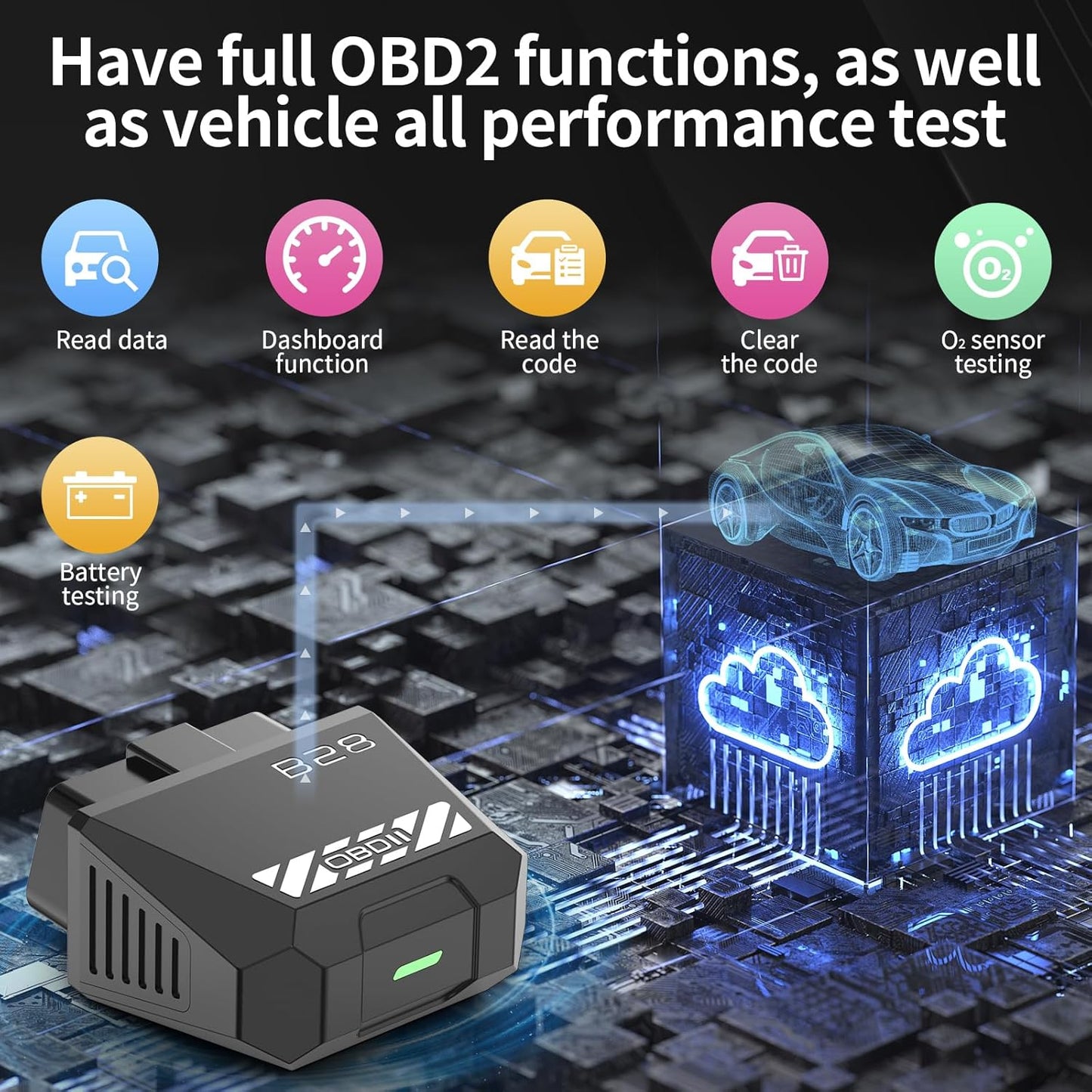 OBD2 Scanner for Car - Bluetooth 5.4 Codes can be Read and Cleared Quickly - Diagnosis of The vehicle's Engine, ABS, SRS, airbags and More Than 35,000 Problems Compatible with iOS and Android