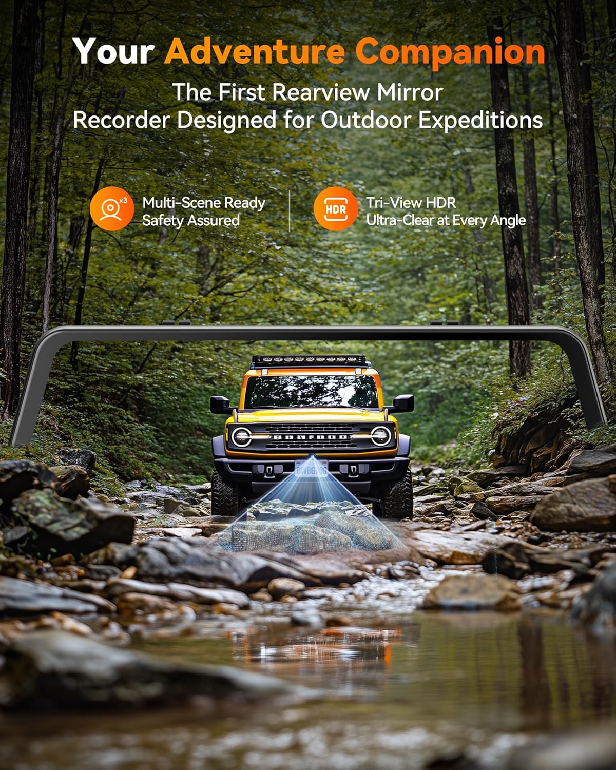 WOLFBOX G900 Tripro Bumper Version 3 Channel 4K Mirror Dash Cam, STARVIS 2 IMX678 Night Vision, 4K+2.5K+1080P Front and Rear Bumper Dash Cam, 5.8GHz WiFi, Voice Control, Includes 256GB Card & GPS