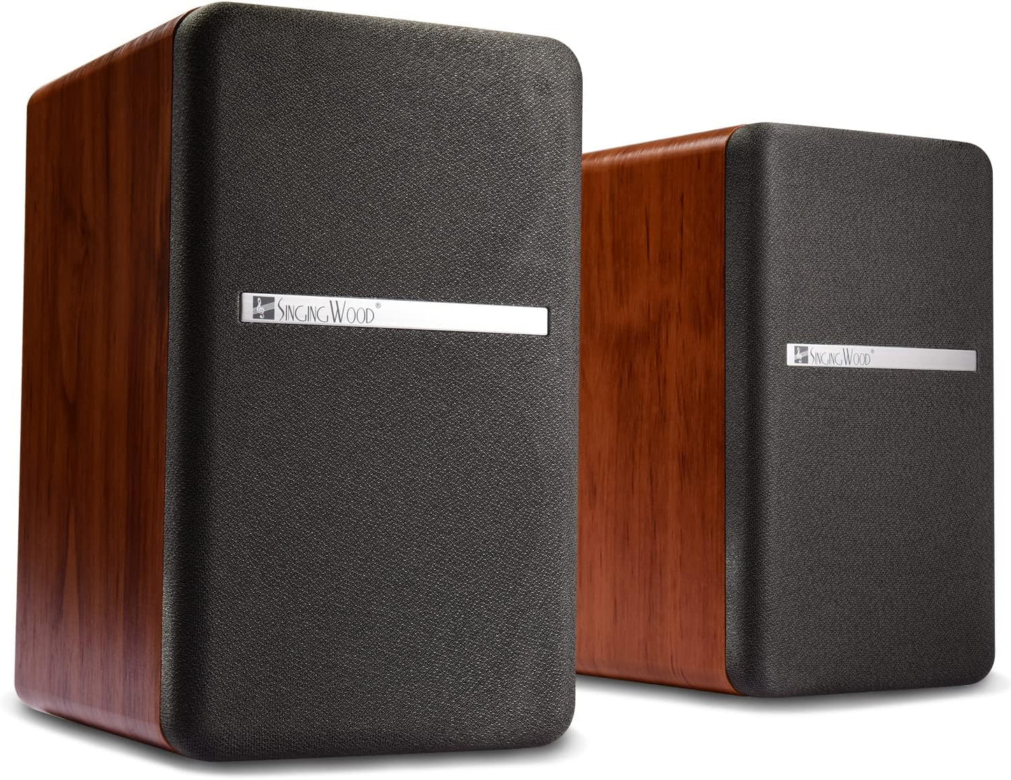 SINGING WOOD BT25 (2024 Version) Bluetooth Active Bookshelf Speakers for with Optical Aux inputs Subwoofer Line Out for PC, TVs, Turntable, Wooden Enclosure,80W - Cherry Wood