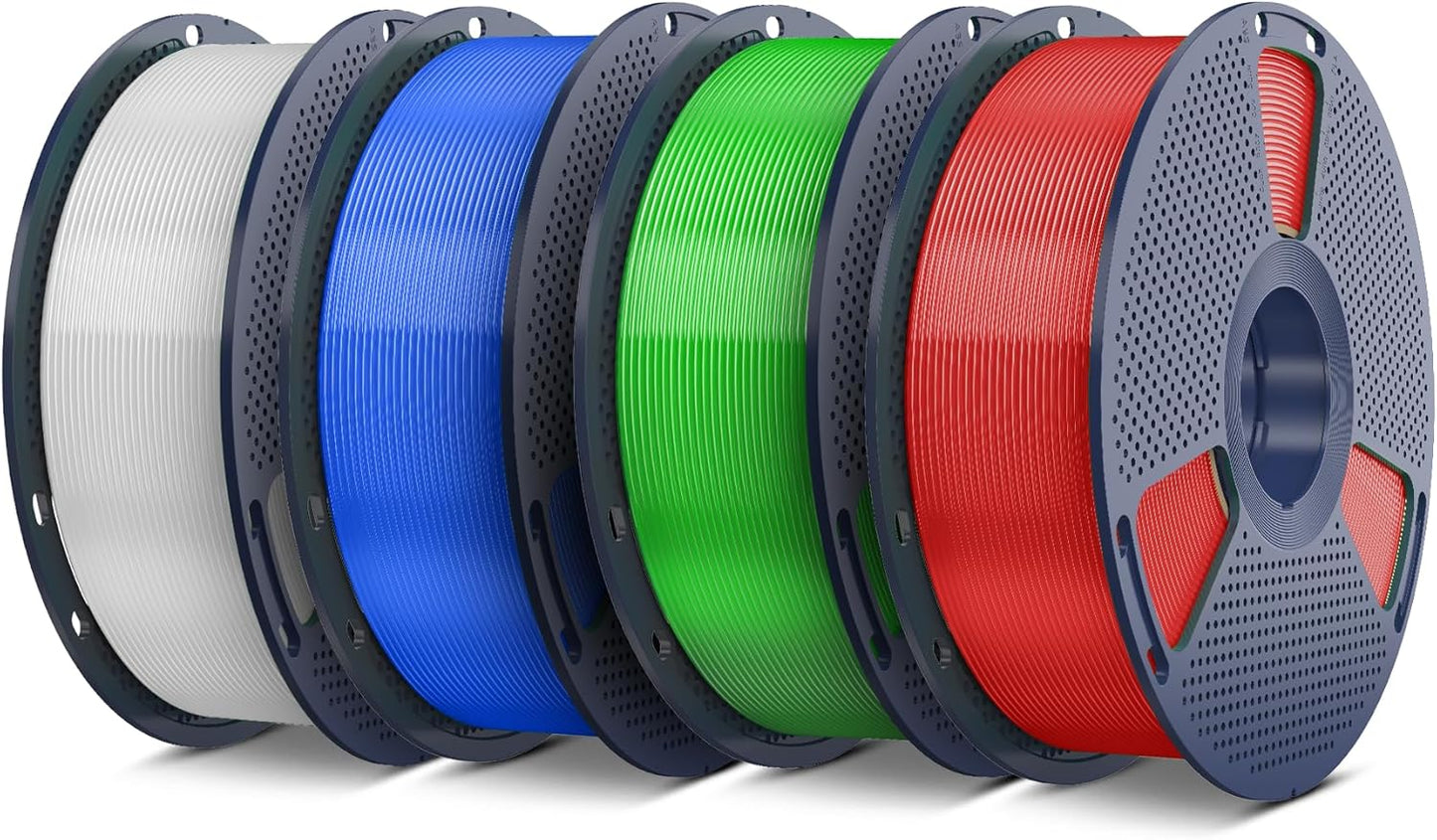 SUNLU PETG Filament 1.75mm 4KG Bundle, Less Stringing and Good Layer Adhesion, 3D Printer Filament 4kg, 1kg per Spool, Pack of 4, 4 Colors. (Transparent with 3 Spools of Transparent Red/Blue/Green)