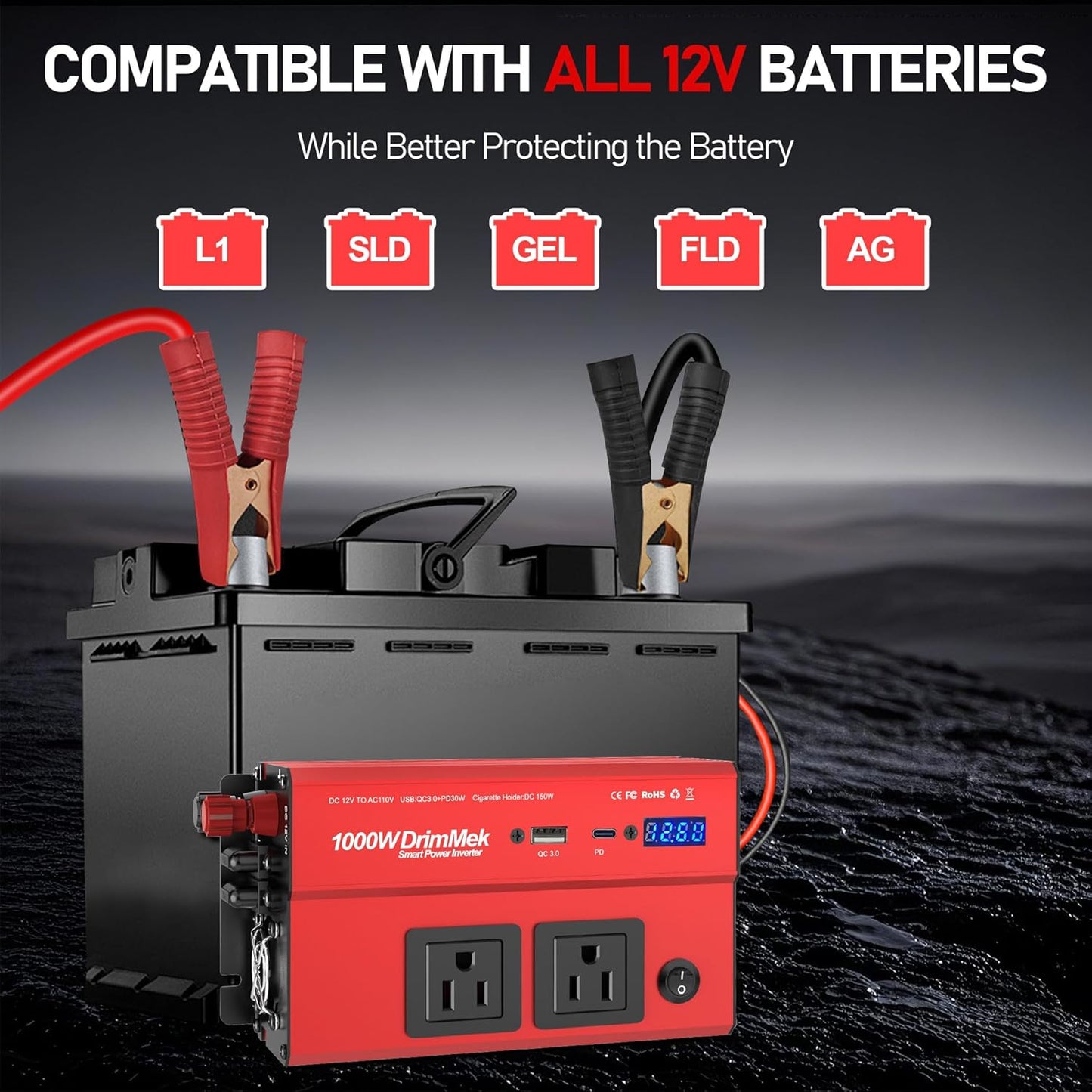 1000 Watt Power Inverters 12v to 110v for Vehicles - with Dual AC Outlets, 1000w Inverter with 3.0A USB and Type-C, 12v Inverter car Cigarette Lighter Battery for/Truck/RV/Emergency