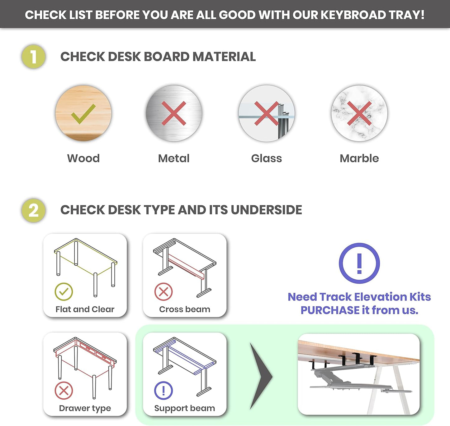 Under Desk Keyboard Tray, 20" x 11" Tray, 17.75" Track, One Knob Control, Undermount Sliding Computer Keyboard and Mouse Tray with Wrist Rest, Swivels 360° with Adjustable Height and ±15° Tilt