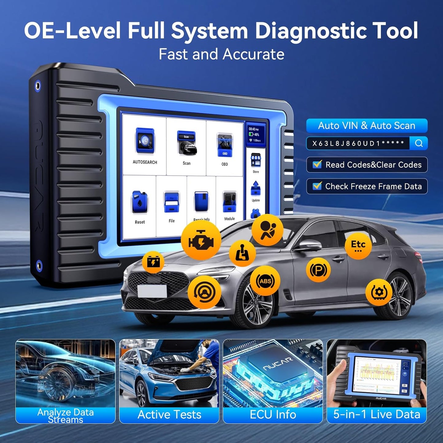 MUCAR Bidirectional Scan Tool, VO7Y All Systems & 28+ Resets OBD2 Scanner Diagnostic Tool with ECU Coding,Wireless Scanner for Car with Active Test