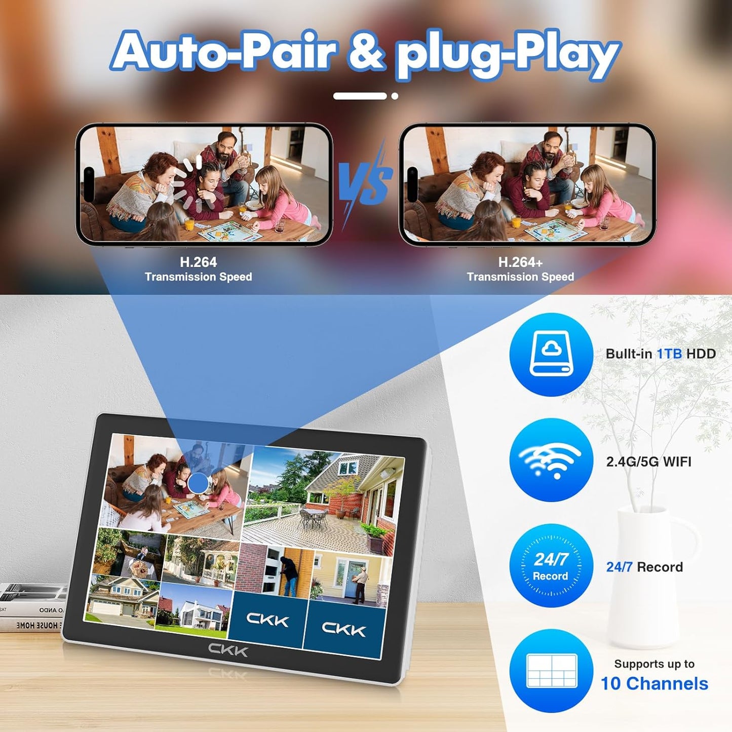 【Dual Wi-Fi,2MP+2MP Dual Lens】 2K Security Camera System with Dual Lens Outdoor, with 10" LCD Monitor, 4 Pcs Dual Band WiFi PTZ Cameras, Two-Way Audio, AI Motion Detection, Color Night Vision,1TB HDD