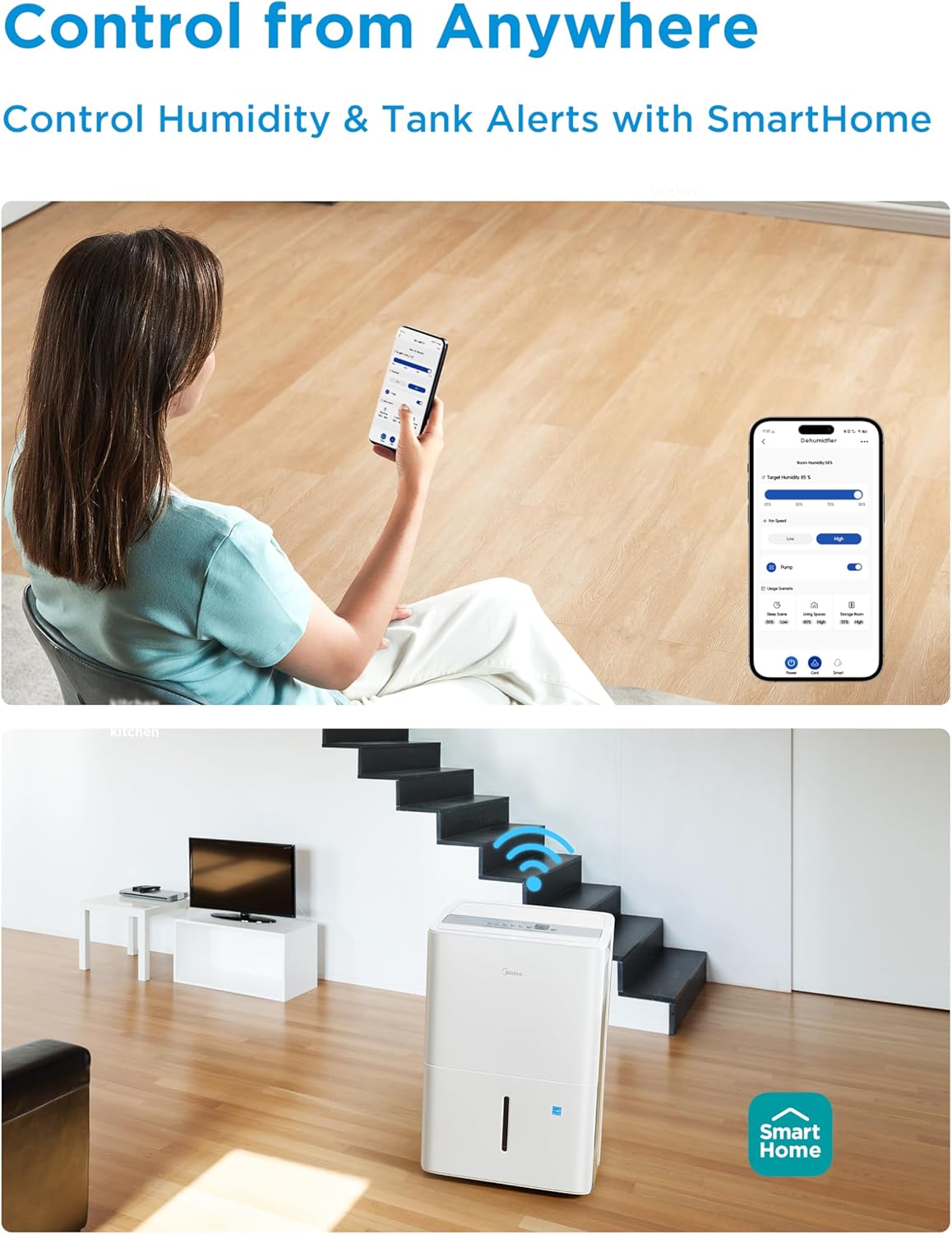 Midea 1,500 Sq. Ft. Energy Star Certified Dehumidifier With Reusable Air Filter 22 Pint - Ideal For Basements, Large & Medium Sized Rooms, And Bathrooms (White)