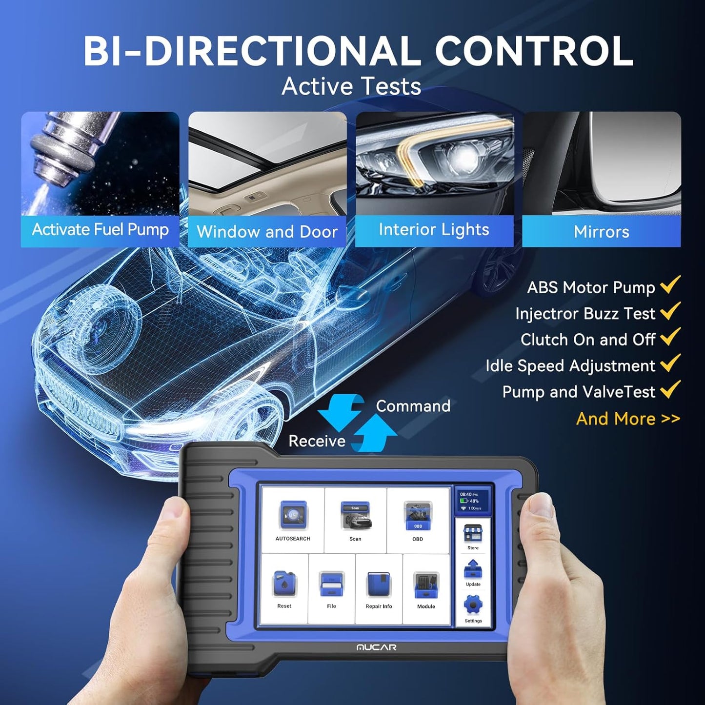 MUCAR OBD2 Scanner Diagnostic Tool, Bidirectional Scan Tool, All Systems 28+ Reset, Obd2 Scanner Bluetooth for Car with Active Test ECU Coding, FCA CAN-FD, Lifetime Free Update