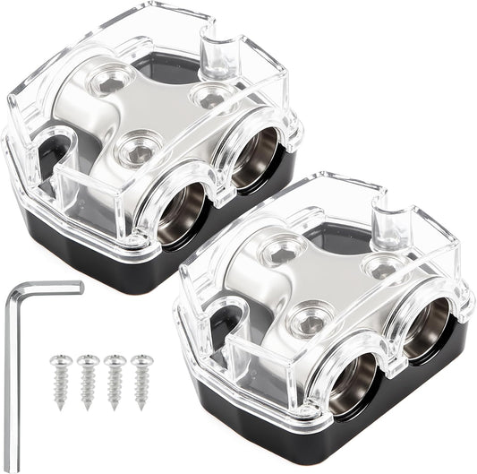 2 Way Power Distribution Block 1x 0 GA in 2X 0 GA Out Circuit Protector Distribution Connecting Blocks for Car Audio Splitter,2Pcs with Installation Kit