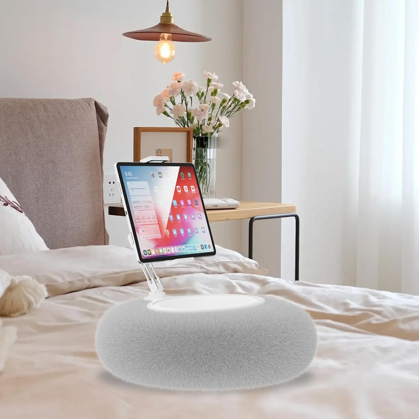 KABCON Pillow Tablet Stand for Kindle,360°Adjustable Aluminum Pole Phone Holder with Soft Plush Fabric for 4.7"-13" Phones/Tablets,iPad Pro Mini Air 12.9,iPhone Pro Max,Samsung Galaxy,LG,Kindle-Grey