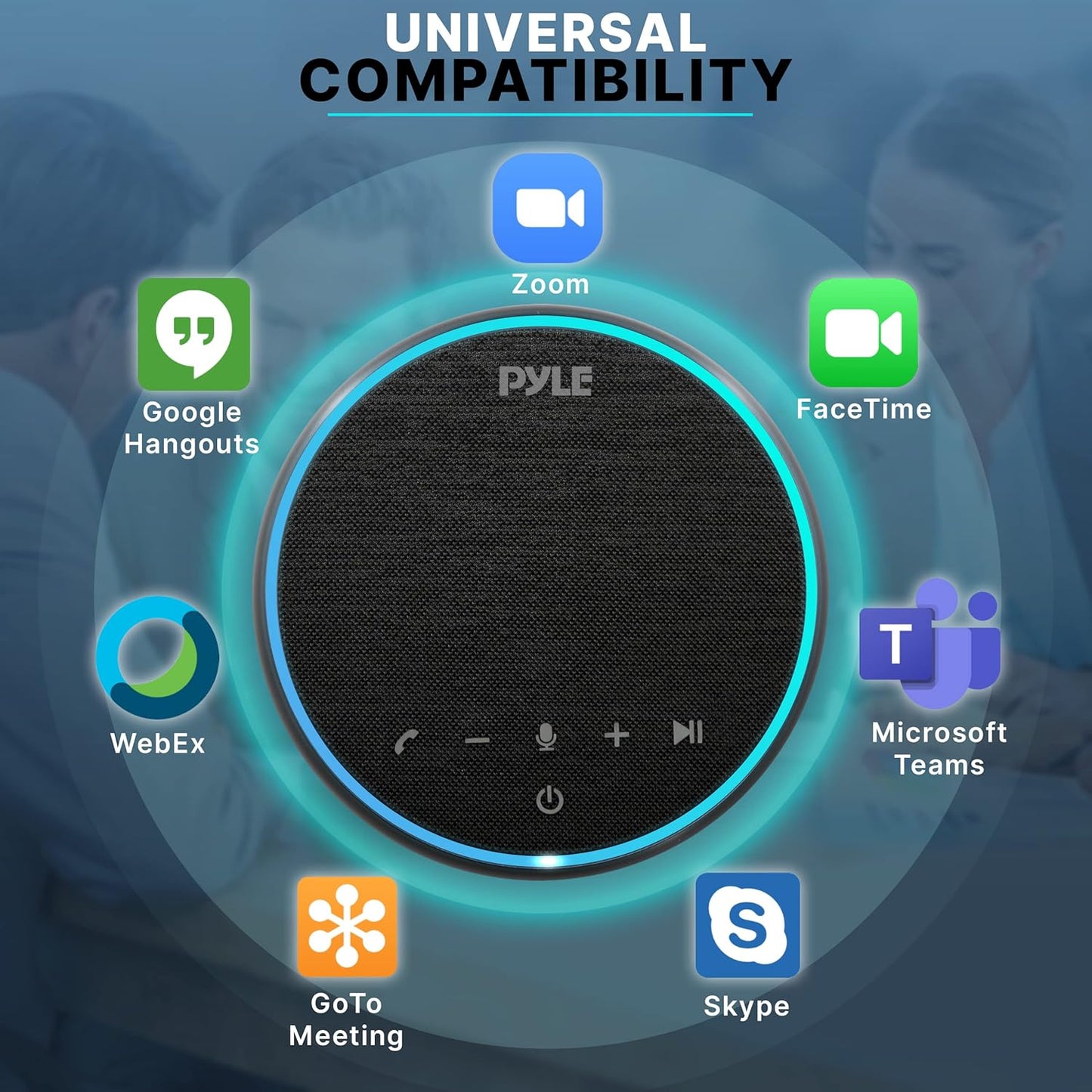 Pyle Portable Conference Speakerphone, Multifunctional Wireless BT Speaker Phone with USB C and Aux Cable, 10m Omnidirectional Microphone Coverage, Ideal for Home and Office Use