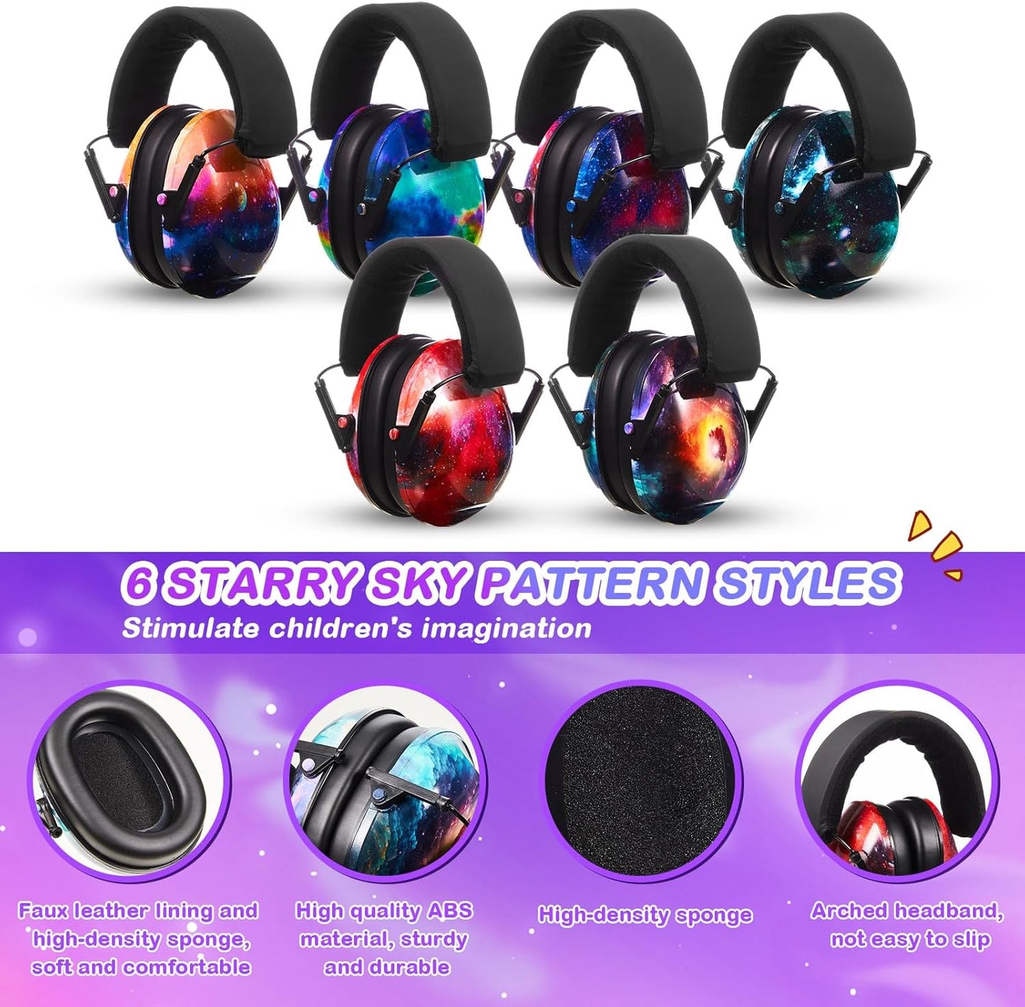 Amylove 12 Pcs Kids Ear Protection Noise Cancelling Headphones Ear Muffs Bulk 27db Adult Noise Reduction Hearing Earmuff(Universal Fit (kids & Adults),Classic Style,Starry Sky Color)