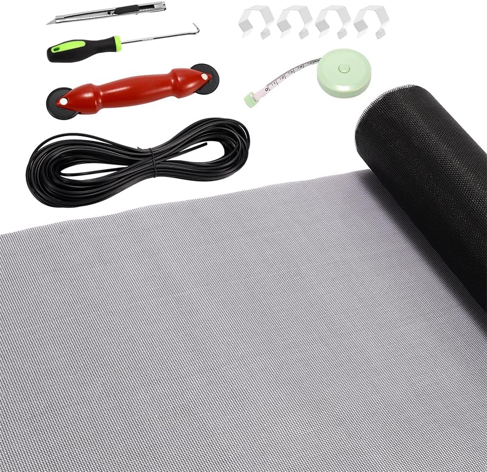 FLYZZZ Windows Screen Door Repair Kit Fiberglass Mesh 48''x118''(0.161"Spline) Black Window Screen Repair Kit Replacement Mesh Tool for Patio Screen Sliding Door Screen