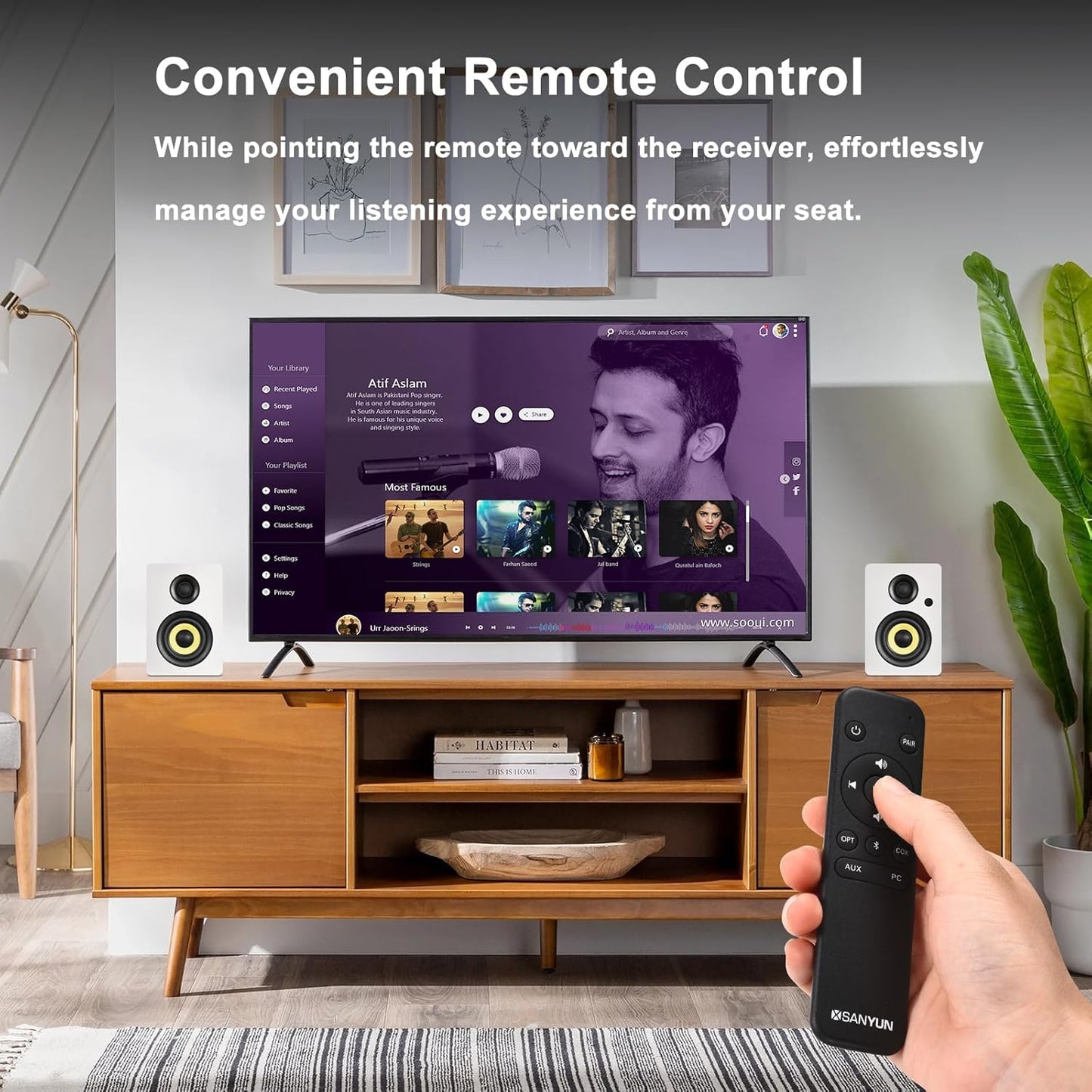 SW206 4” HiFi Bookshelf Speakers with Studio Mode, 80W Active, Bluetooth 5.4/Optical/Coaxial/TRS/Aux/24bit DAC USB, for Turntable TV PC Desktop, MDF Cabinet, Remote Control, White