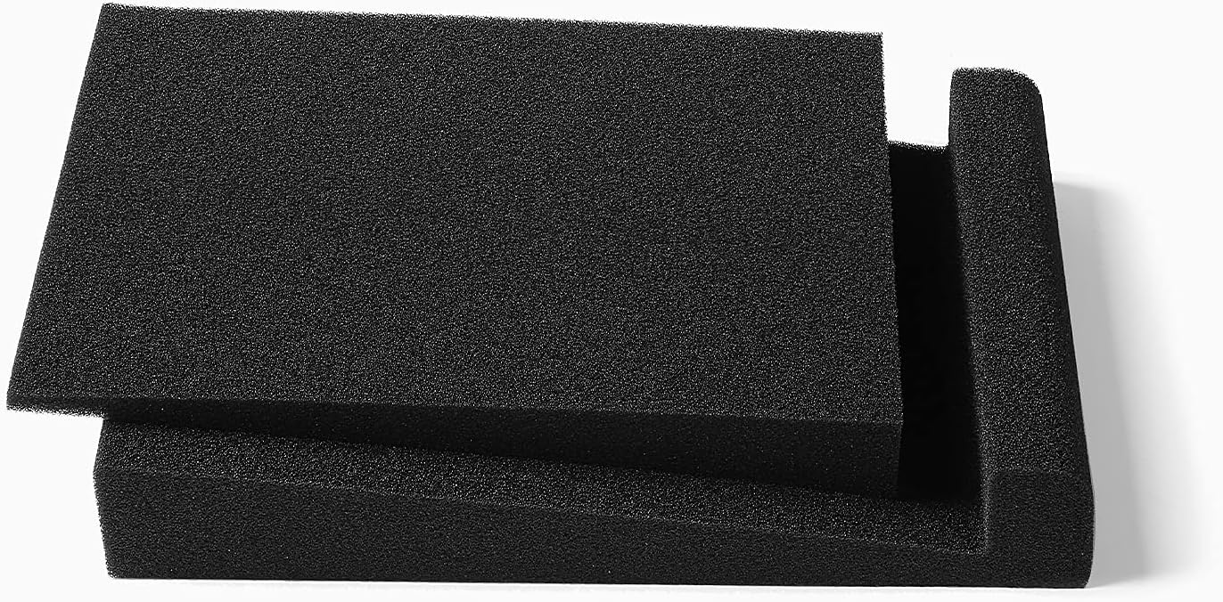 SS5 Studio Monitor Isolation Pads, High-Density Acoustic Foam Tilted Tabletop & Desktop Speaker Stands for Midsize Bookshelf Computer Speakers, Prevent Vibrations & Fits most Speaker, Black - Pair