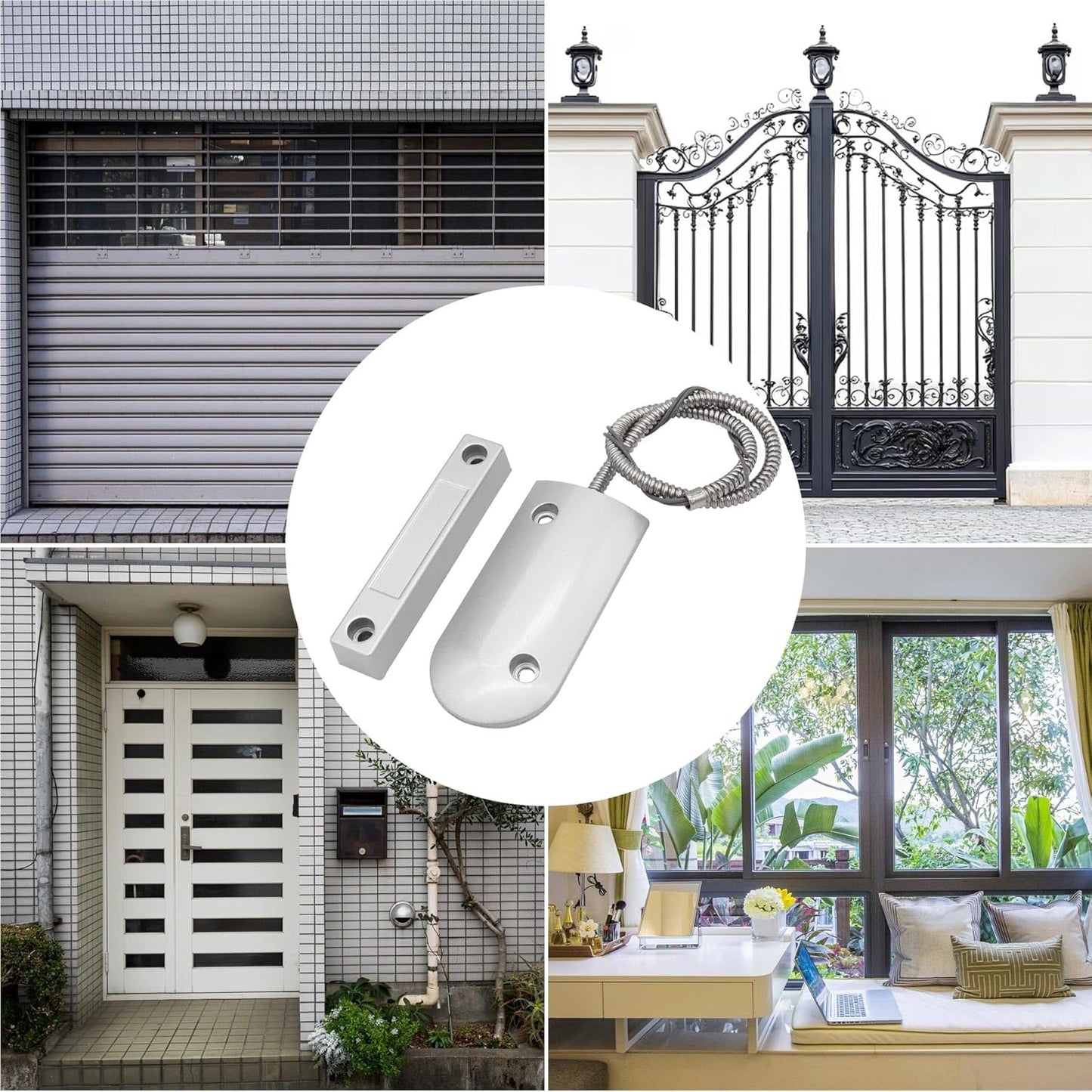 Magnetic Reed Switch Wired Surface Mount Normally Open NO Contact Sensor Alarm Magnetic Door Switch with 2 Wires, Zinc Alloy Sliver, OC-60B