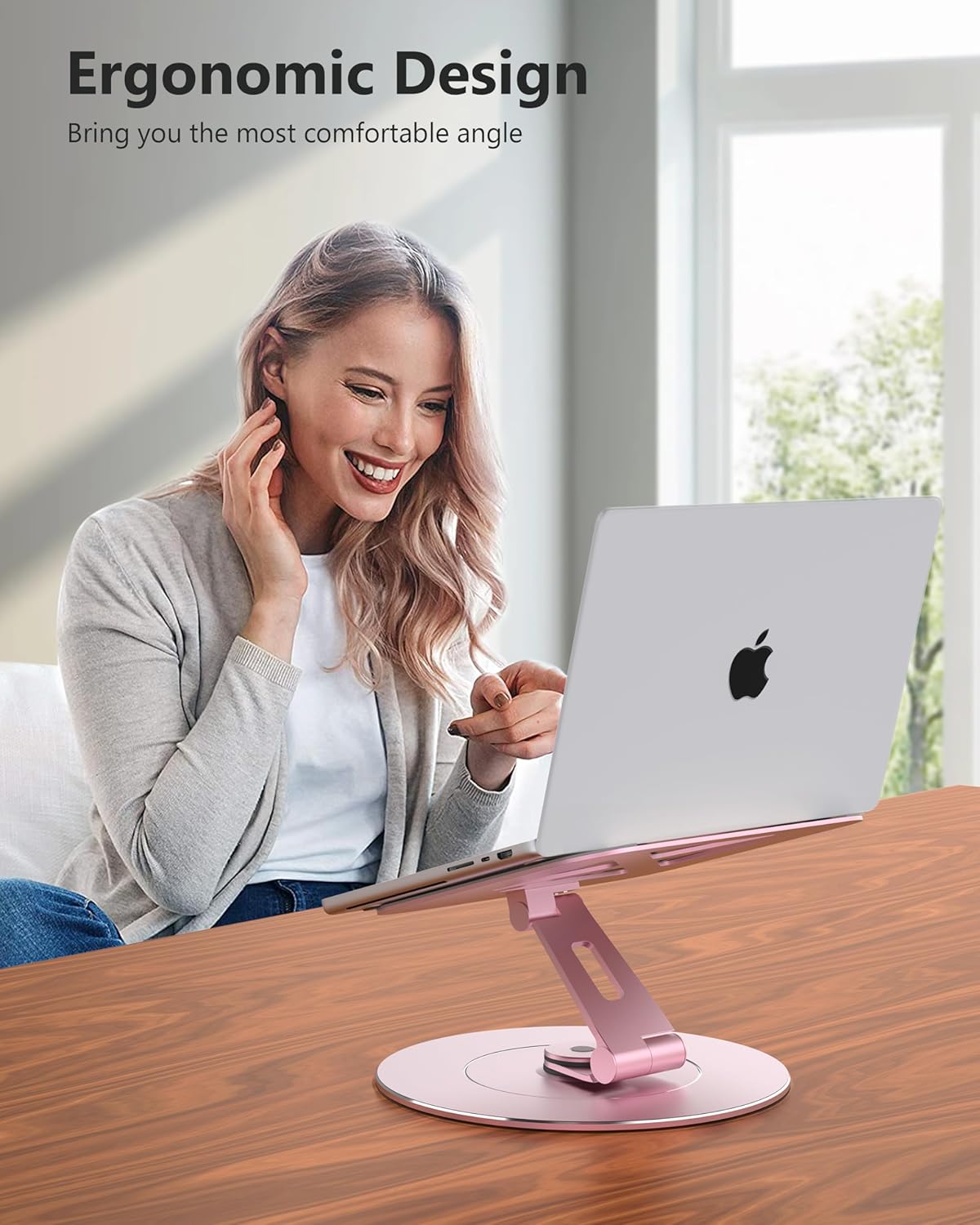 Ultra-Stable Swivel Laptop Stand for Desk, 300% Larger Base Stability, Military-Grade Aluminum, Height Adjustable Stylish Laptop Stand for Women, Suitable for 10"-17.3" Laptops Rose Gold