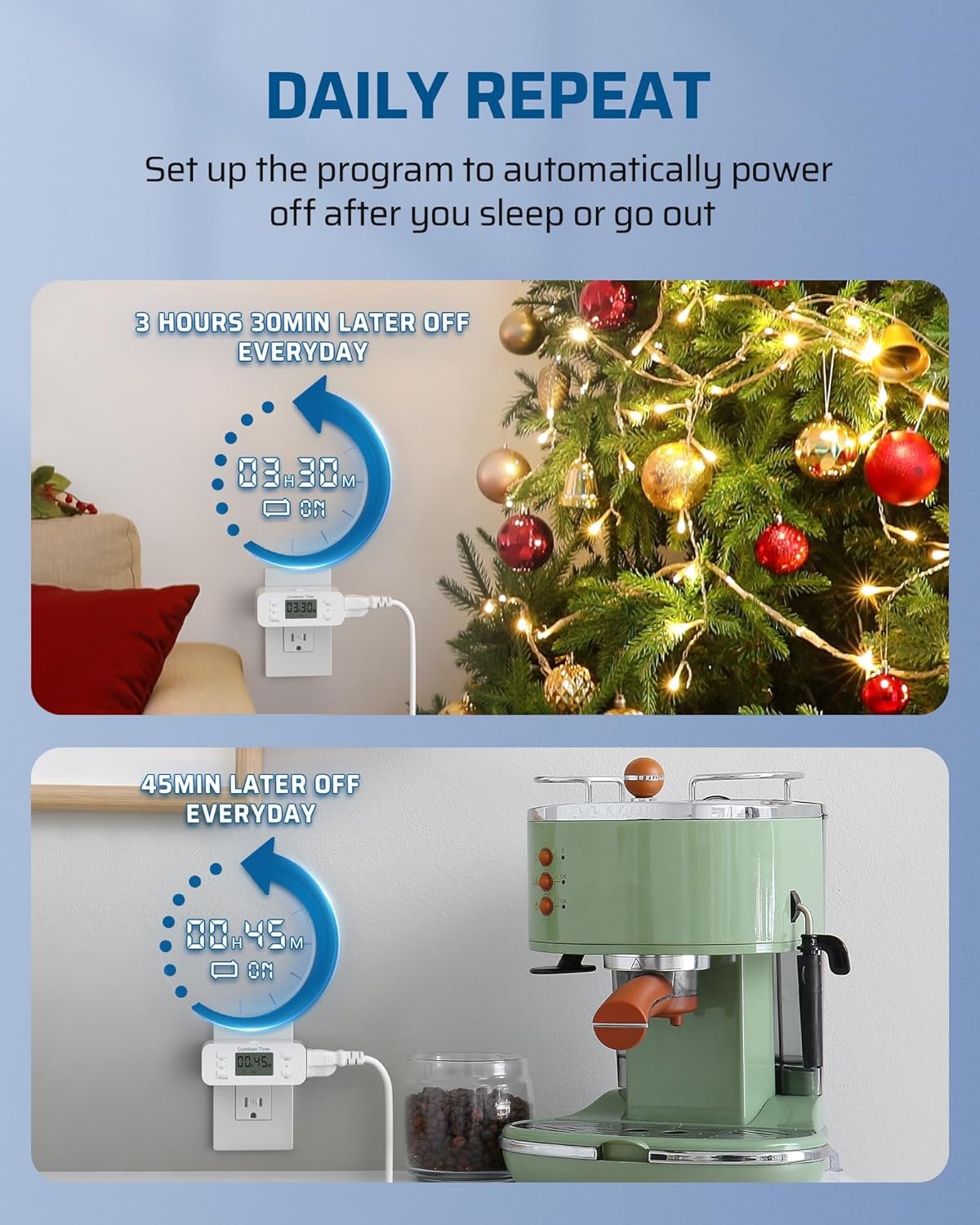 DEWENWILS 36 Hours Countdown Timer Outlet, Timers for Electrical Outlets Indoor, Large Screen & Repeat Function, Grounded Outlet, Auto Shut Off for Fan, Lights, Charger, 125V 60Hz, 1 Pack