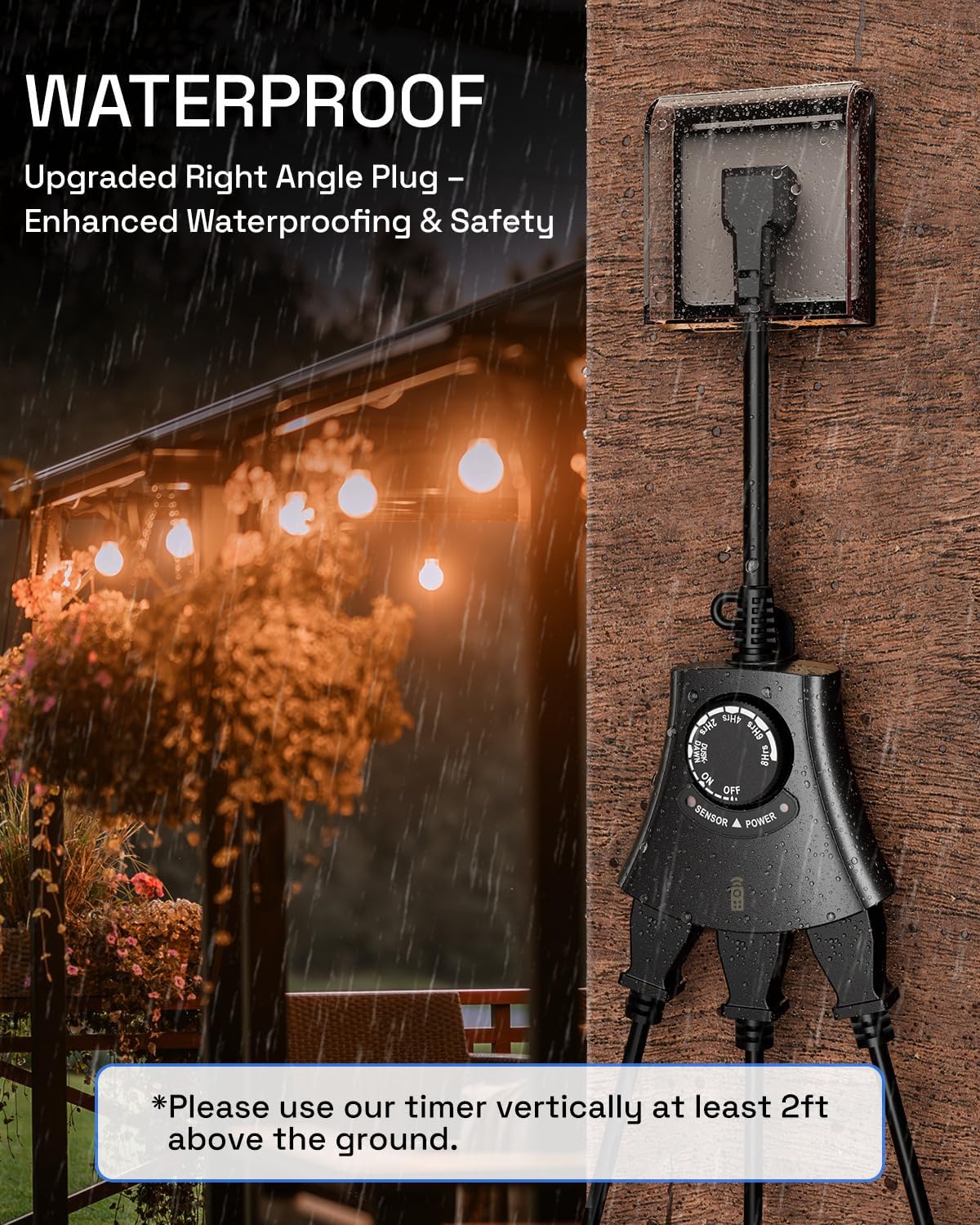 HBN Outdoor Light Timer with Remote Control, Waterproof Light Sensor Timer, 100 ft Wireless Range, 2 Grounded Outlets for Christmas Lights, 15A 1/2HP Heavy Duty