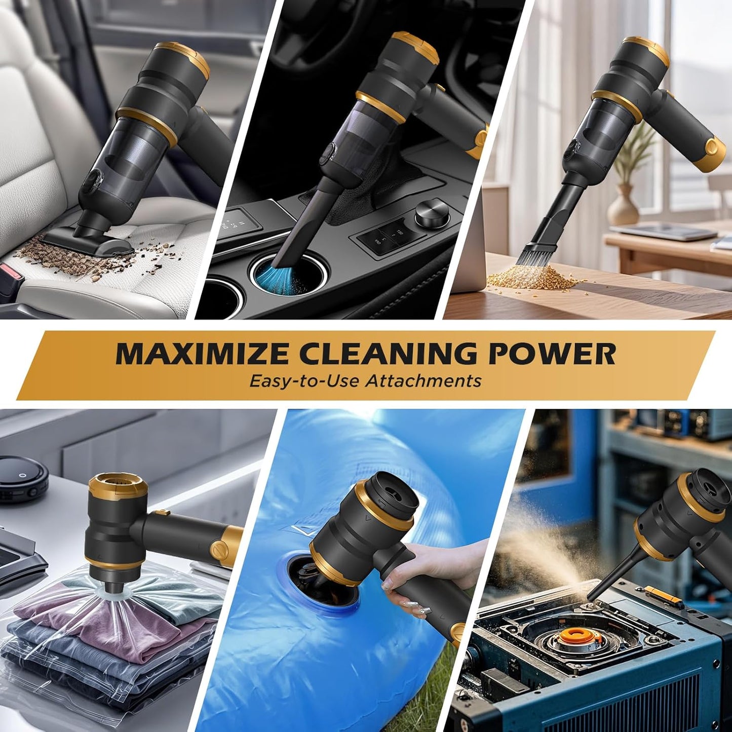 Handheld Car Vacuum Cleaner Cordless, Portable Small Car Vacuum with 16000PA Strong Suction, 4-in-1 High Power Vacuum Cleaner & Air Duster with 2 Batteries, Mini Handheld Vacuum for car,home,office