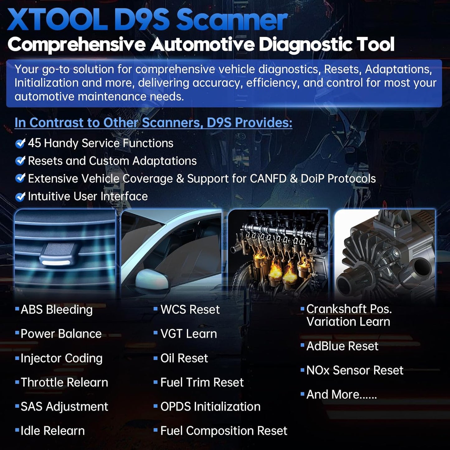 XTOOL D9S Automotive Diagnostic Tool, Wireless OBD2 Scanner with ECU Coding, Topology, Bidirectional Scan Tool 2.0 with FCA, 45+ Resets, Full System, PMI, CAN FD/DoIP, 3-Yr Update
