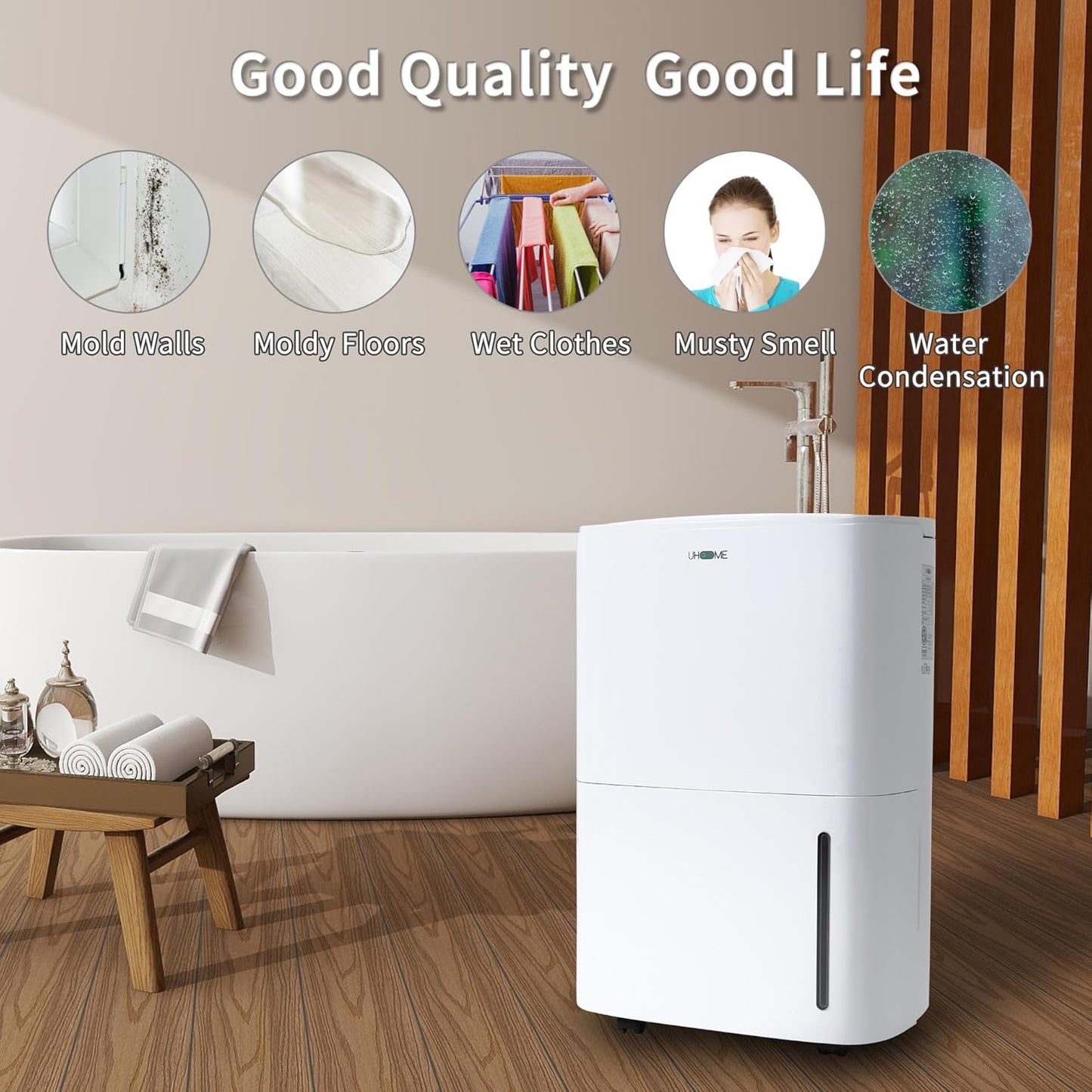 Uhome 150 Pints Dehumidifier with Pump - 7000 Sq. Ft Quiet Dehumidifier for Home, Large Basement, Storages and Large Rooms with 1.85Gallon Water Tank