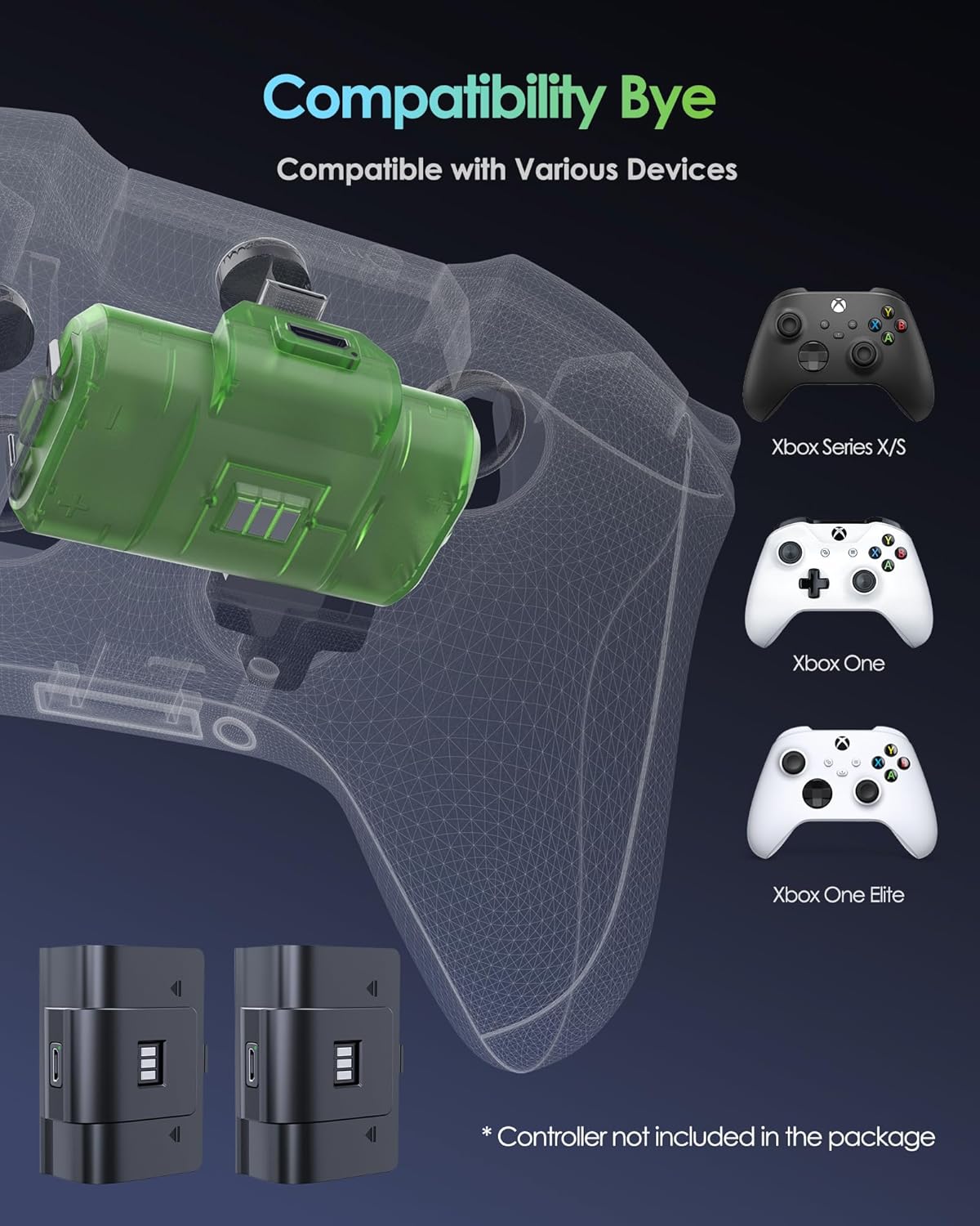 Rechargeable Xbox Controller Battery Pack, Play & Charge Kit for Xbox One/Xbox Series X|S - 40H Playtime, 2.5H Full Charge, with Cover & Charging Cable, Xbox Accessories for Xbox One S/One X/One Elite