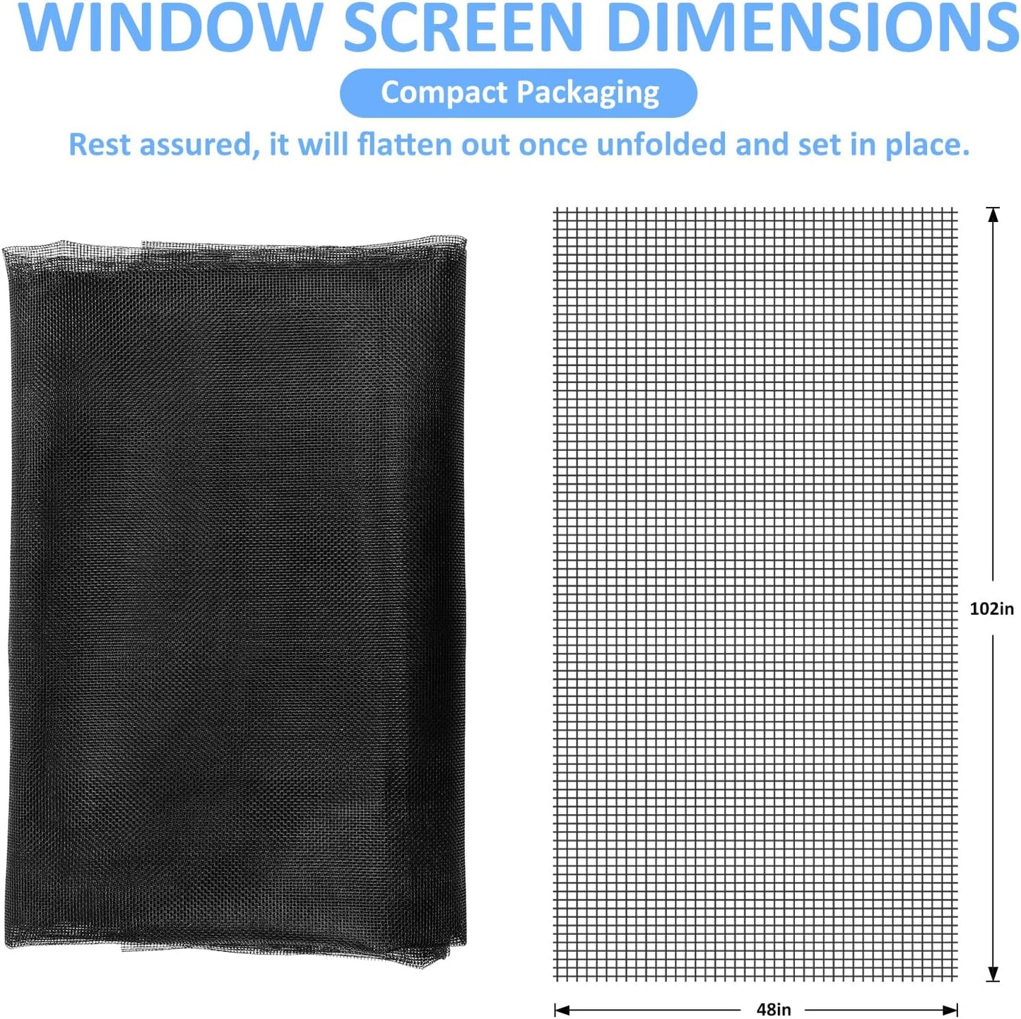 48"x102" Window Screen Mesh, Fiberglass Window Screen, Screen Door Mesh, Windows Screens and Screen Door Replacement, Patio Screen Mesh- Black