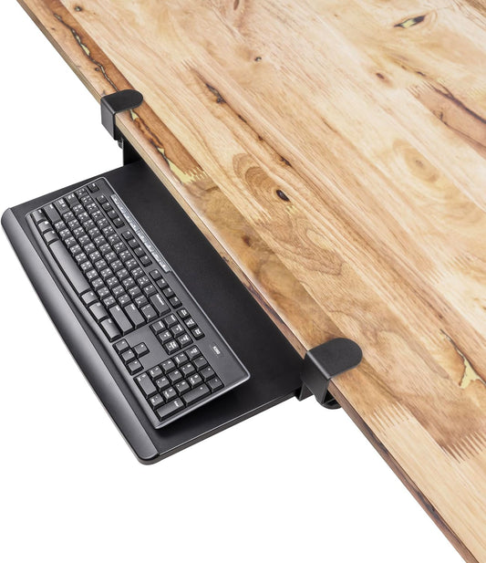 EHO Prime Desk Clamp Keyboard Tray, Under Desk Sliding Retractable Drawer, Ergonomic Space-Saving Platform for Standard Keyboards, Large 20" x 11.5" Workstation Extension