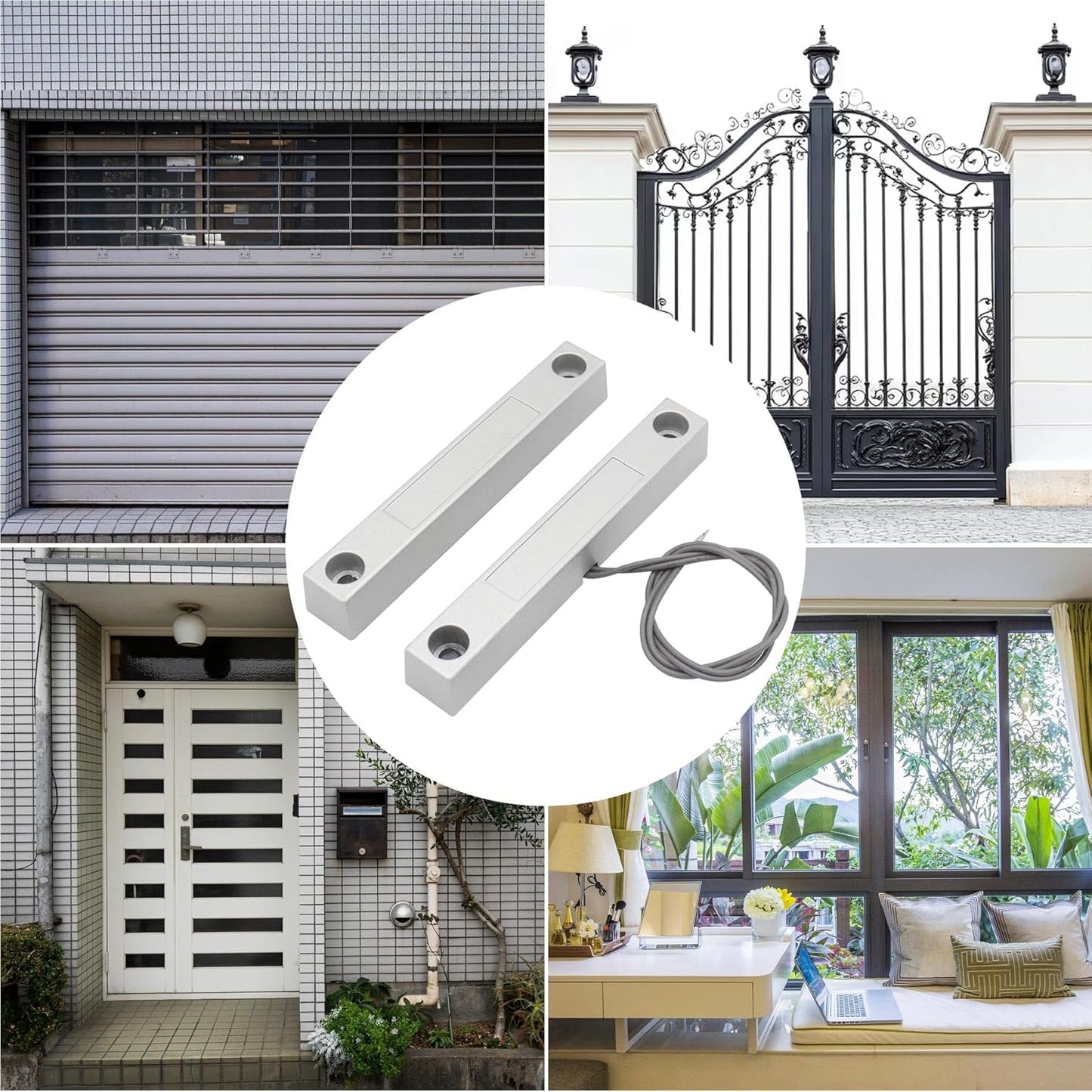 Magnetic Reed Switch Wired Surface Mount Normally Closed NC Contact Sensor Alarm Magnetic Door Switch with 2 Wires, Zinc Alloy Sliver, MC-58