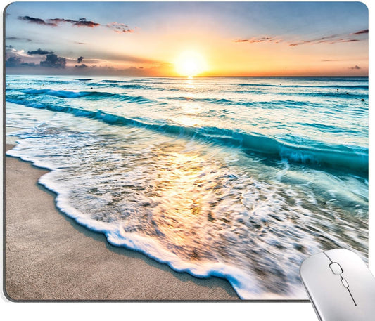 Mouse Pad, Beach Mouse Mat, Square Waterproof Non-Slip Rubber Base Computer MousePads for Desk Office Laptop