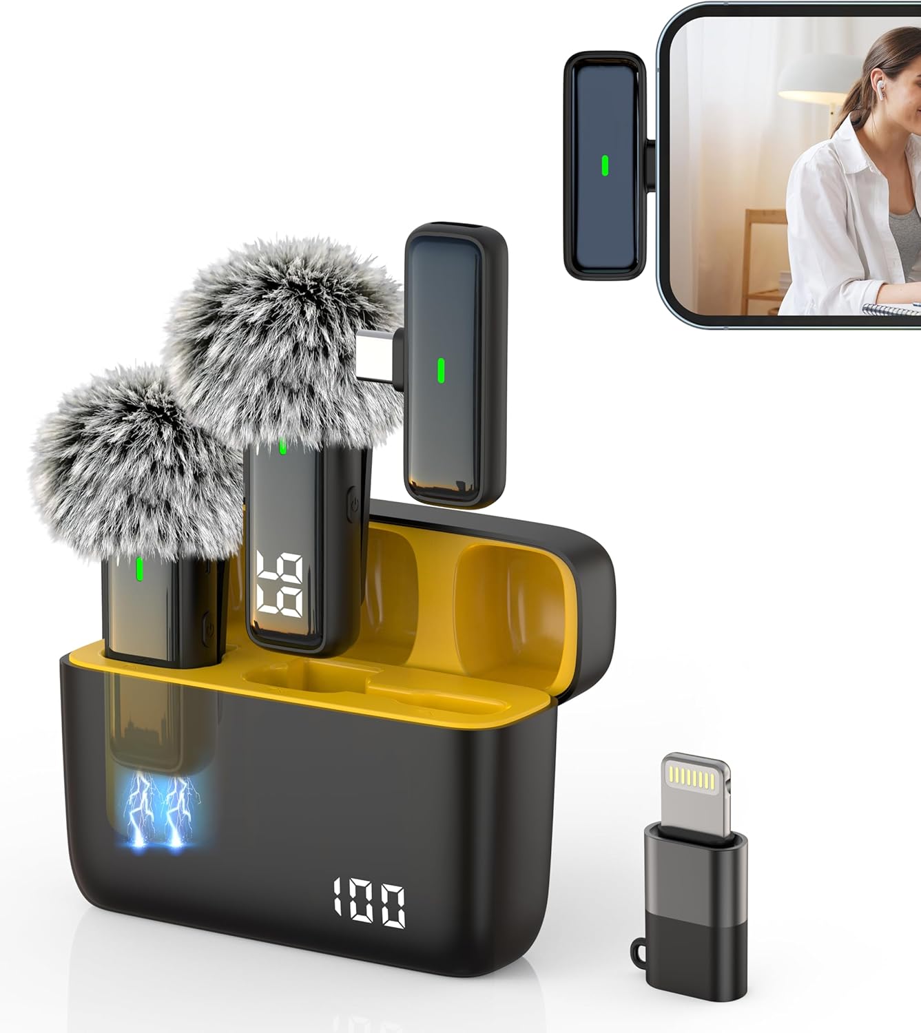 Wireless Microphone for iPhone Android Lav Mic USB C Lavalier Microphone Type C Lapel Mic for iPhone 15/16 iPad Video Recording Vlog TikTok - 24H Charging Case Noise Reduction