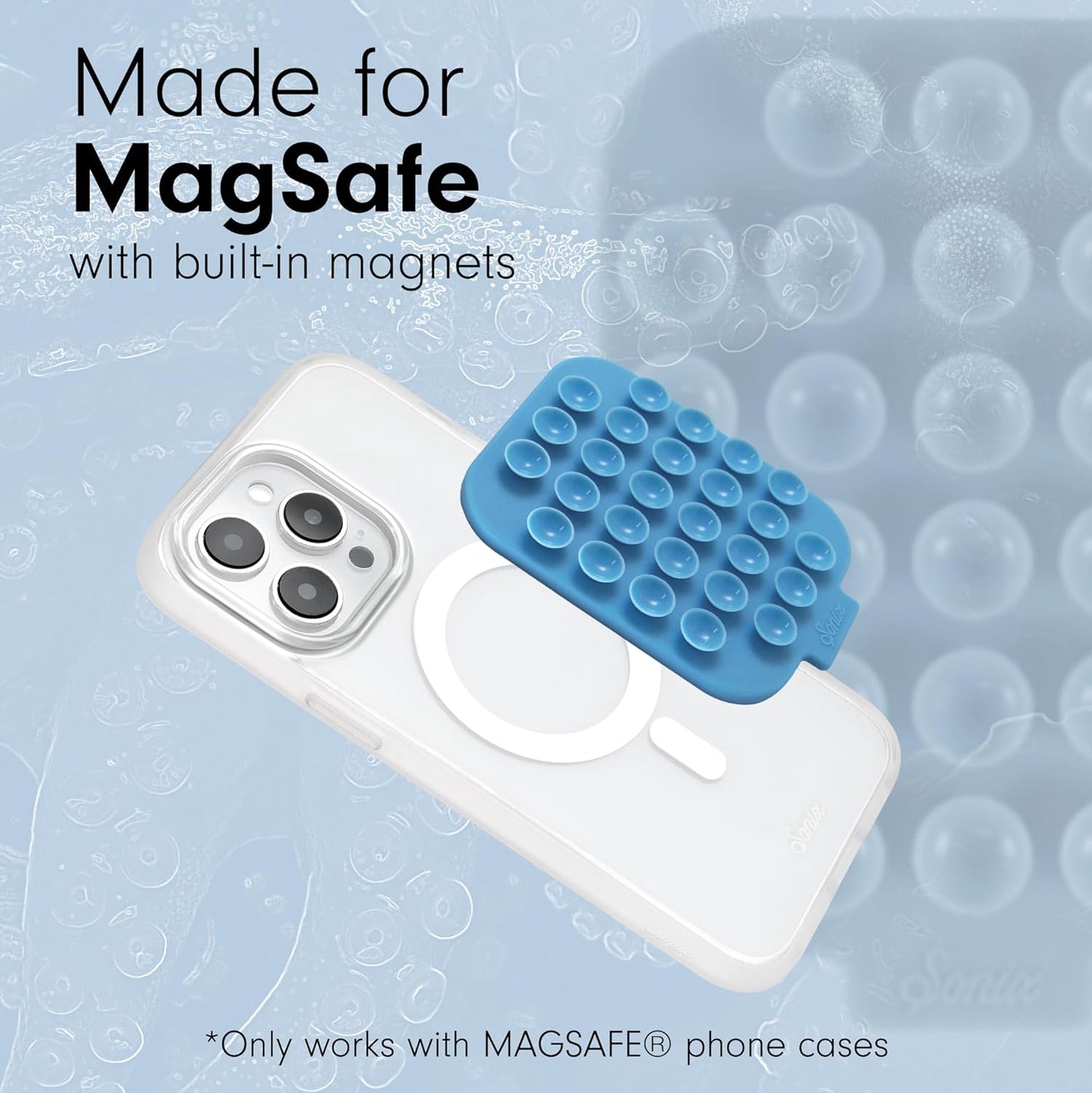 Sonix | Magnetic Silicone Suction Cup Phone Mount for iPhone | Compatible with MagSafe | Light Blue