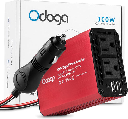 300W Car Power Inverter 12v DC to 110v AC – Car Adapter for Plug Outlet, DC to AC Converter, 4.8A Dual USB by Odoga