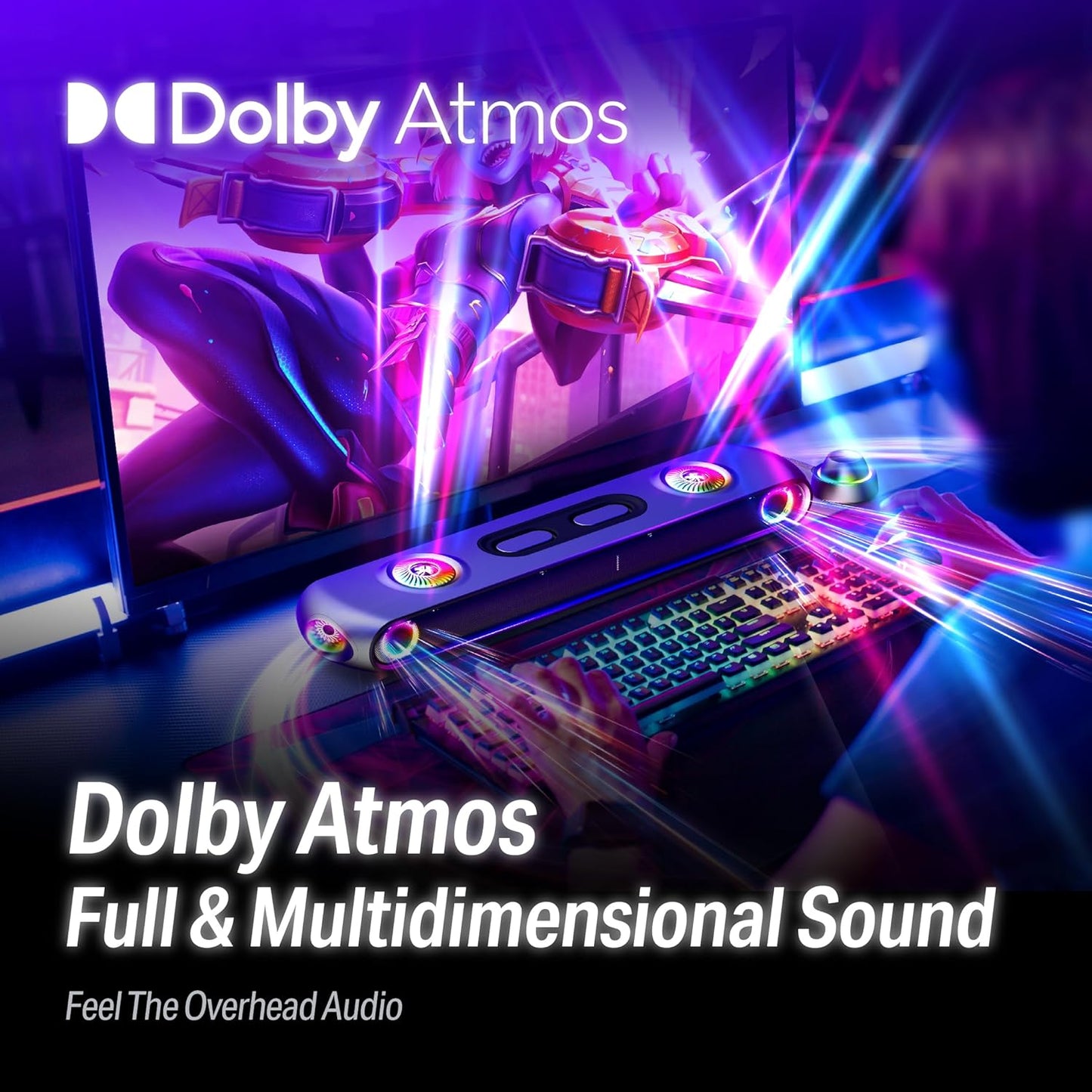 OXS Thunder Pro+ Gaming Soundbar with Wireless Satellite Neck Speaker, 7.1.2 Dolby Atmos Surround Sound System, Built-in Woofer, App Customization, RGB Effects, 3 Pro Gamer Modes, Sleek Toggle Design