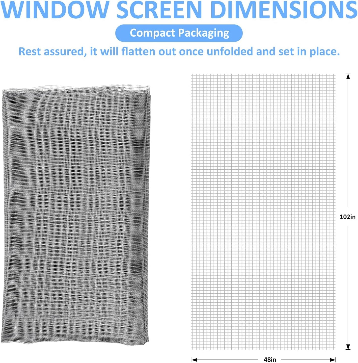 40"x118" Window Screen Mesh, Fiberglass Window Screen, Screen Door Mesh, Windows Screens and Screen Door Replacement, Patio Screen Mesh- Gray