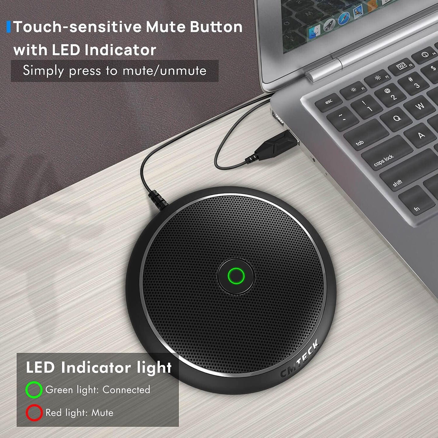 CMTECK Conference USB Microphone, Computer Desktop Mic with Mute Function, Omnidirectional Condenser PC Mic for Video,Streaming, Skype, Plug & Play Compatible with MacOS X Windows (No Speaker)