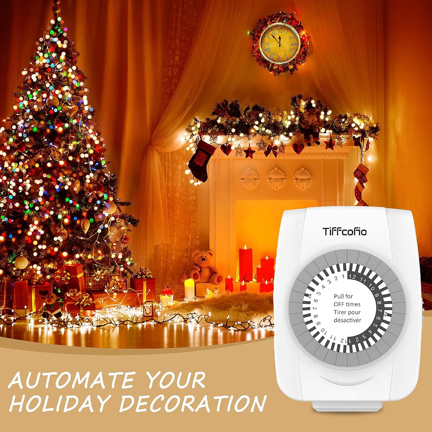 TiFFCOFiO Indoor Mechanical Timers for Electrical Outlets, 2 Prong Plug in Outlet Daily Repeating Light Timer for Indoor Lights, ETL Listed (1 Pack)