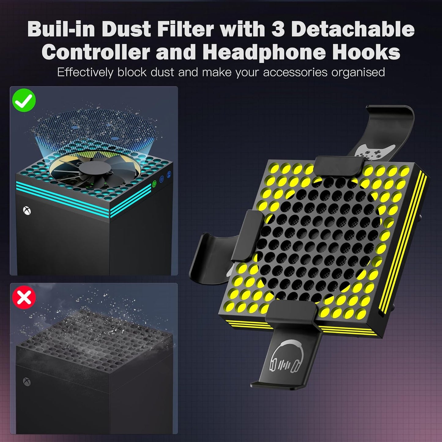 ZAONOOL Cooling Fan for Xbox Series X - High Speed Top Fan Cooler System with 13 RGB LED Light Modes, Low Noise, Dust Proof, Keeps Your Xbox Console Cool, Fits Horizontal or Vertical Placement, Black