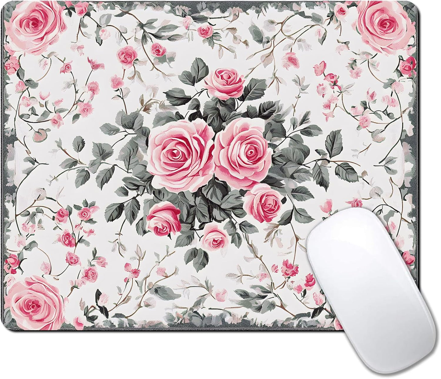 Vintage Flower Floral Custom Mouse Pad with Non-Slip Rubber, Small Square Design for Wireless Laptop & Computer Mouse Pads for Desk, 9.5 x 7.9 inch Smooth Surface for Gaming & Office