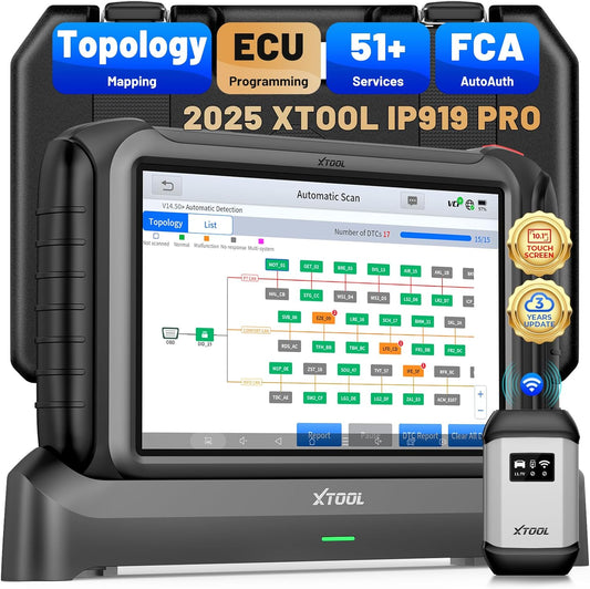 XTOOL IP919 PRO Scan Tool, ECU Programming Car OBD2 Scanner with Topology Mapping, Upgrade of D9S PRO, 51+ Resets, ECU Coding, FCA/CAN FD/DoIP, Automotive Bidirectional Scan Tool with 3-Year Updates