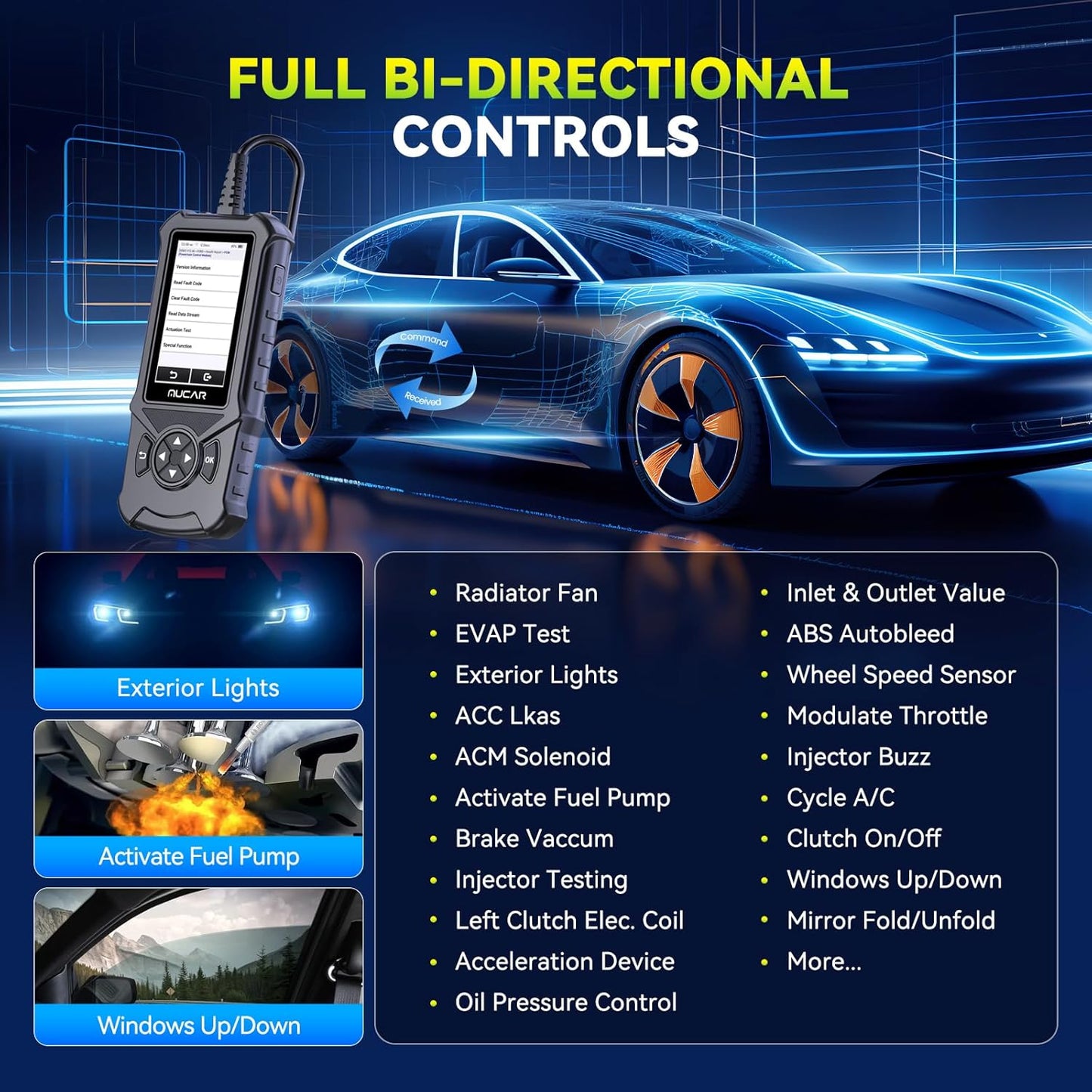 MUCAR CDE900S Bidirectional Scan Tool Fit for Ford, OEM Full Systems Car Code Reader, All Services, Bi Directional OBD2 Scanner with ECU Coding, Wireless Update