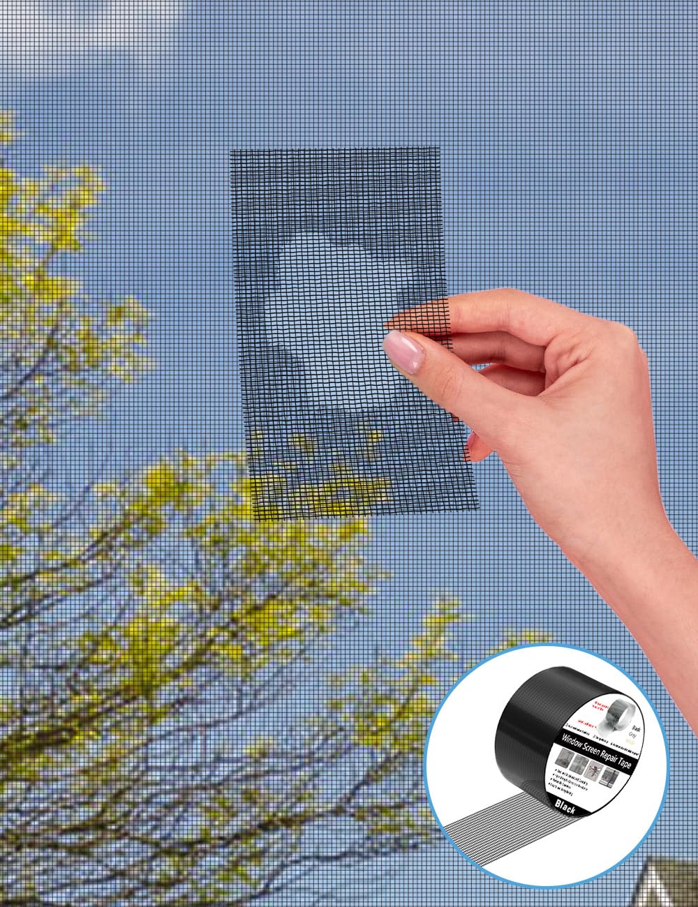 Wohohoho Window Screen Repair Tape, 2 in X 40 FT (480IN) Black Screen Patch Repair Kit, 3-Layer Strong Adhesive Invisible Screen Tape Mesh Repair for Windows, Doors Garage Mosquito Net Magnetic Screen