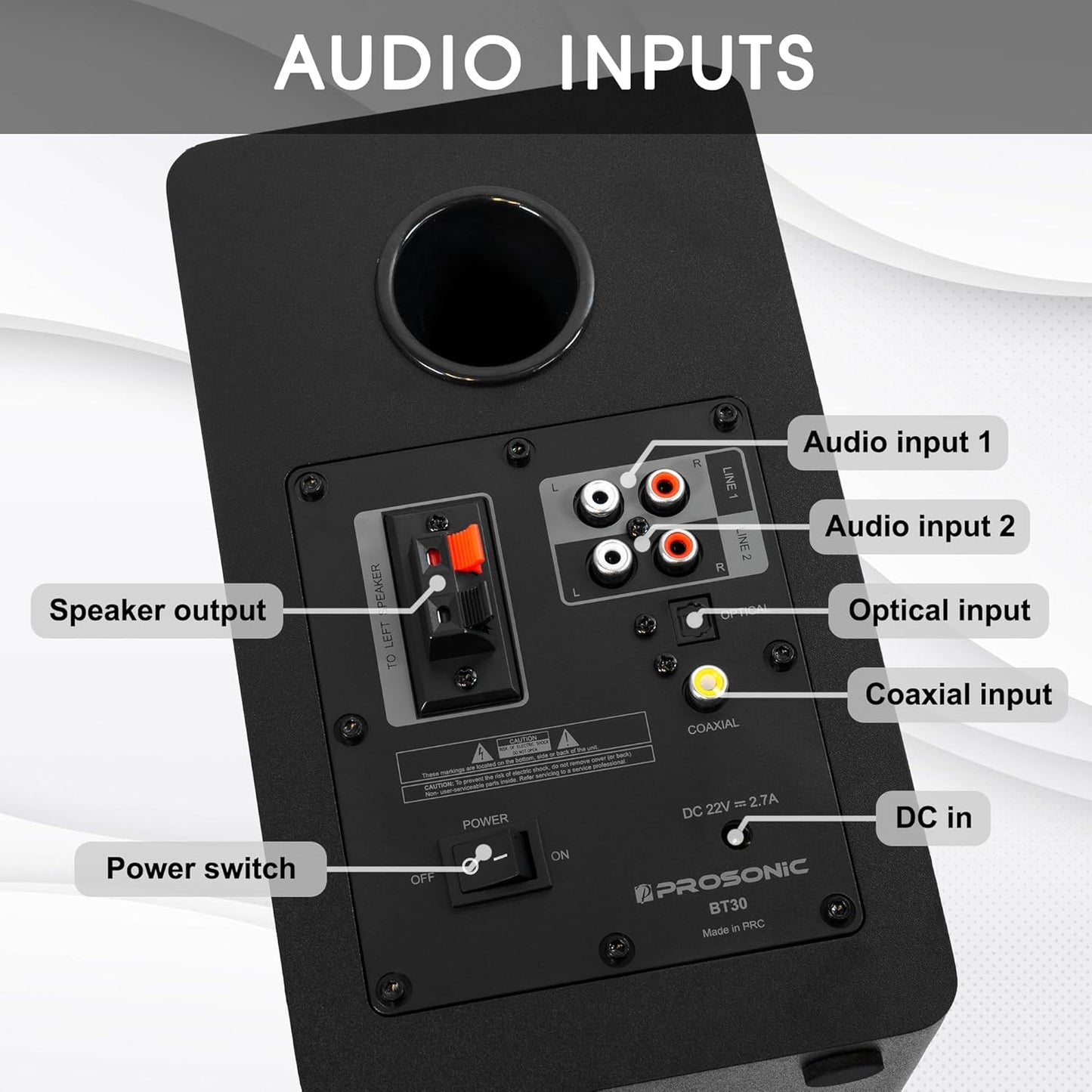 Prosonic BT30(2023 Version) Active Powered Bluetooth Bookshelf Speakers, Studio Monitor, Home Theater, Turntable with Optical Input, Coaxial Input, 2X RCA Aux Line Input, 80 Watts, (Black)
