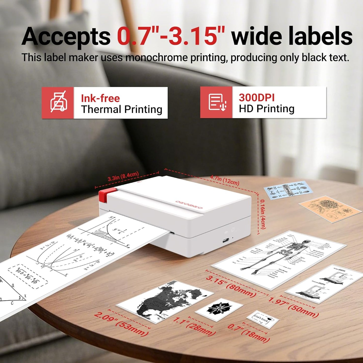 ORGBRO Sticker Printer Machine, X3 Mini Printer Print Pods Portable Thermal Inkless Sticker Maker, 3-Inch 300 DPI Bluetooth Pocket Printers for Smartphones, Notes, Journal, Photos, DIY, Kids Gift