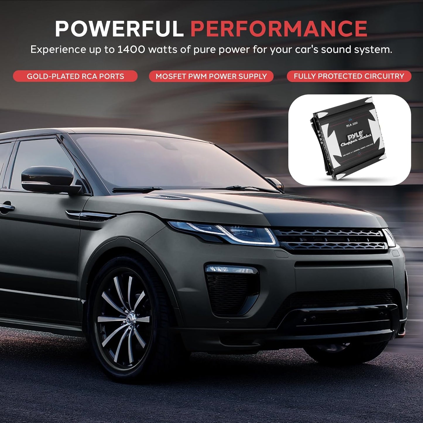 Pyle 2 Channel Car Stereo Amplifier- 1400W Dual Channel Bridgeable High Power MOSFET Audio Sound Auto Small Speaker Amp w/ Crossover, Bass Boost Control, Gold Plated RCA Input Output, Black - PLA2200