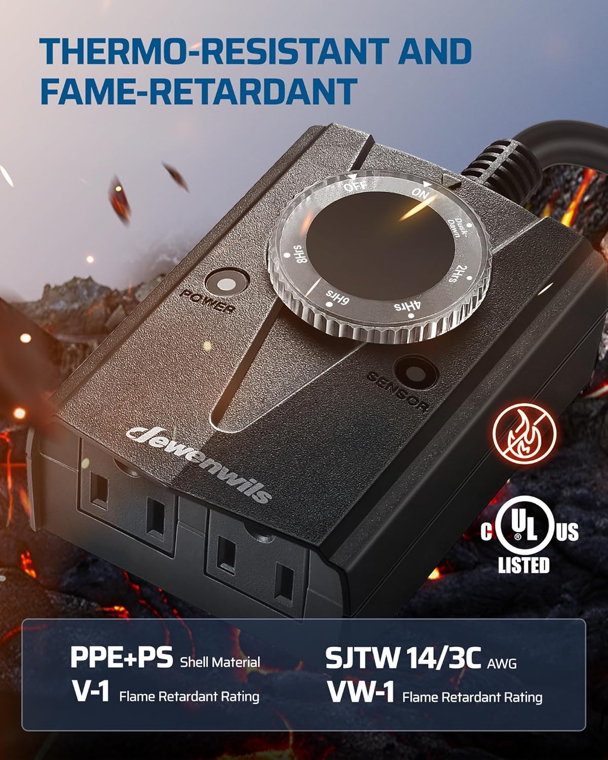 DEWENWILS Outdoor Light Timer Waterproof, Plug in Timer Switch, Electrical Outlets for Decoration Lights, String Lights, 15A 1/2HP UL Listed